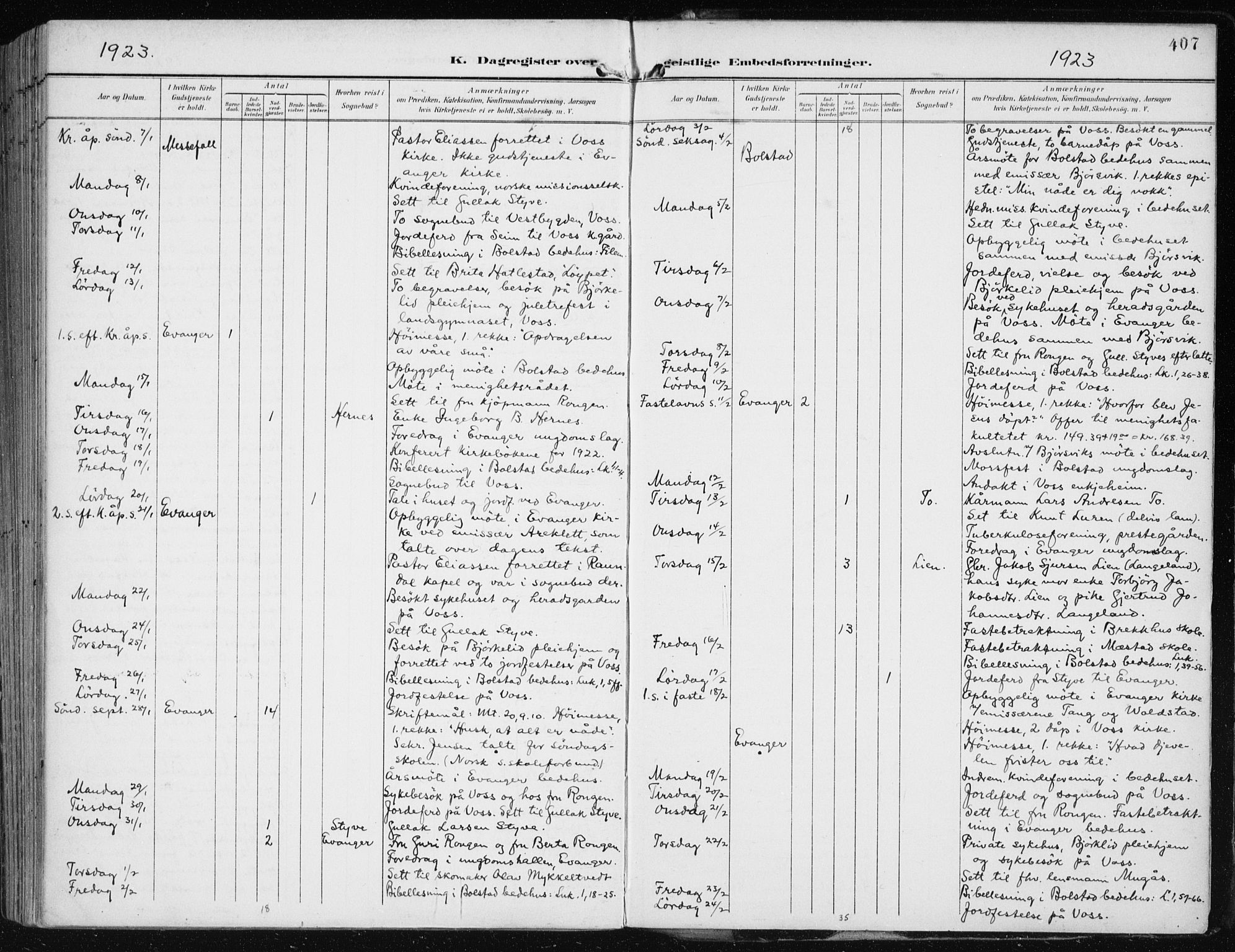 Evanger sokneprestembete, SAB/A-99924: Parish register (official) no. A  3, 1900-1930, p. 407