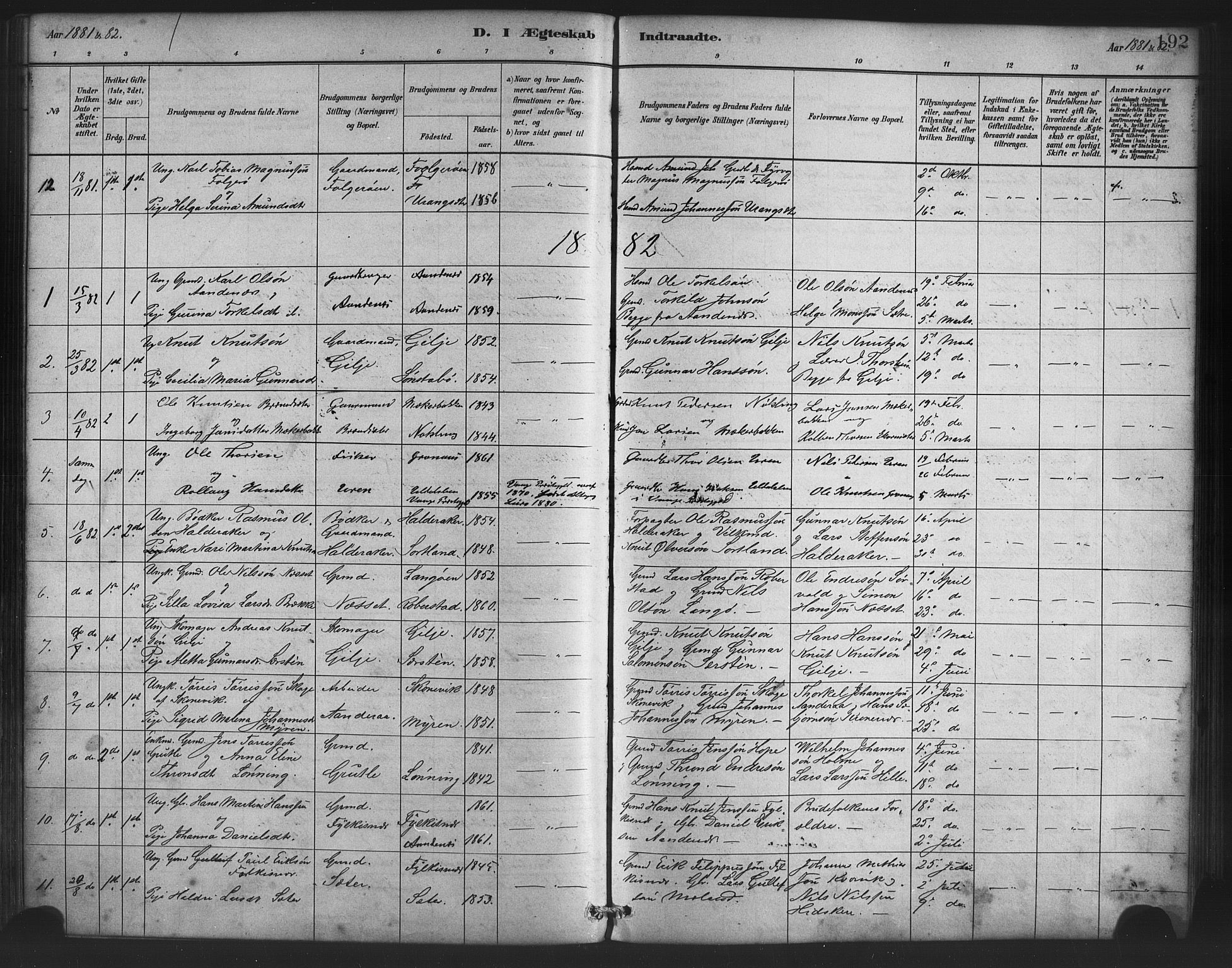 Finnås sokneprestembete, AV/SAB-A-99925/H/Ha/Haa/Haac/L0001: Parish register (official) no. C 1, 1881-1894, p. 192