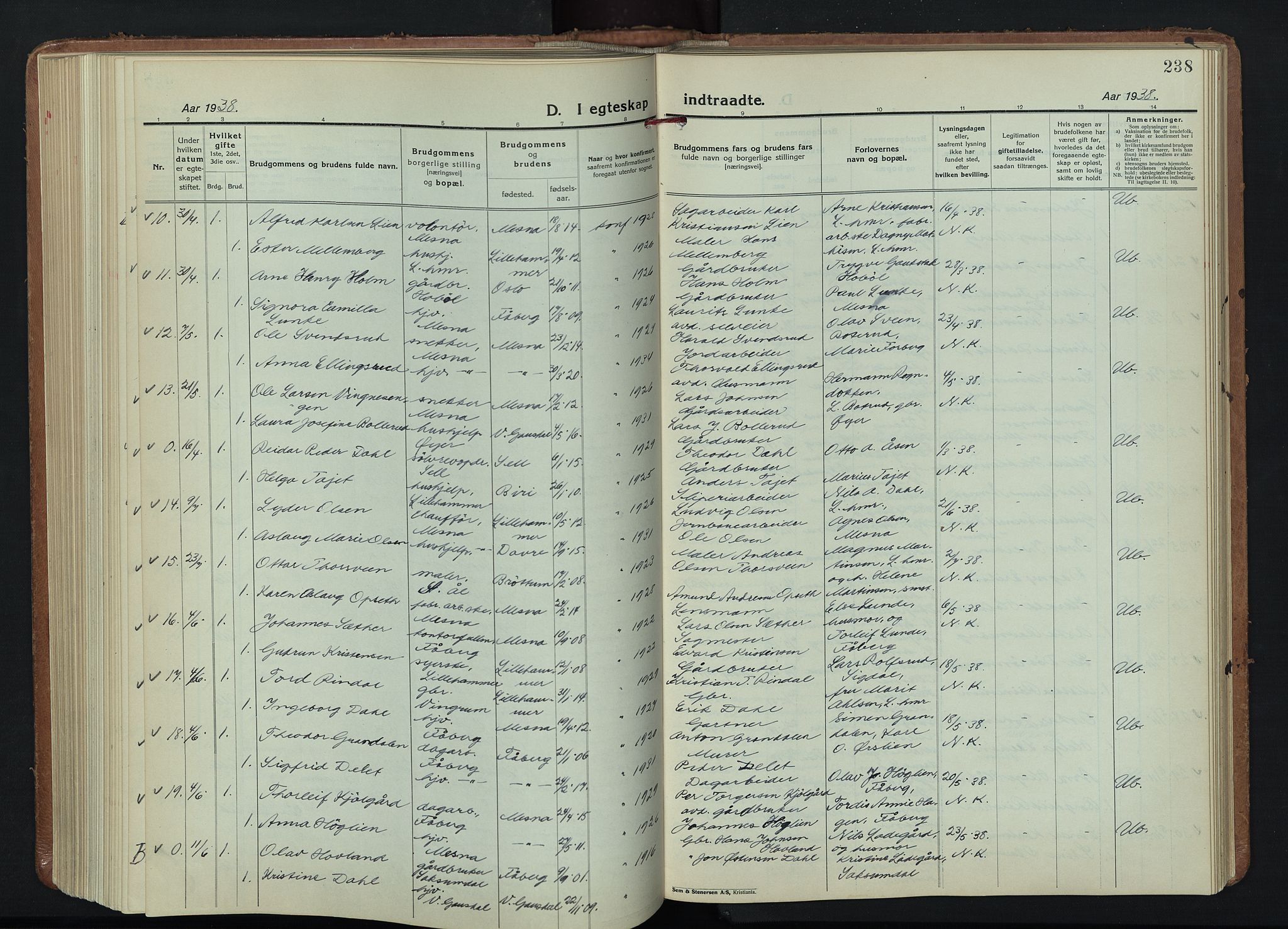 Fåberg prestekontor, AV/SAH-PREST-086/H/Ha/Hab/L0015: Parish register (copy) no. 15, 1924-1949, p. 238