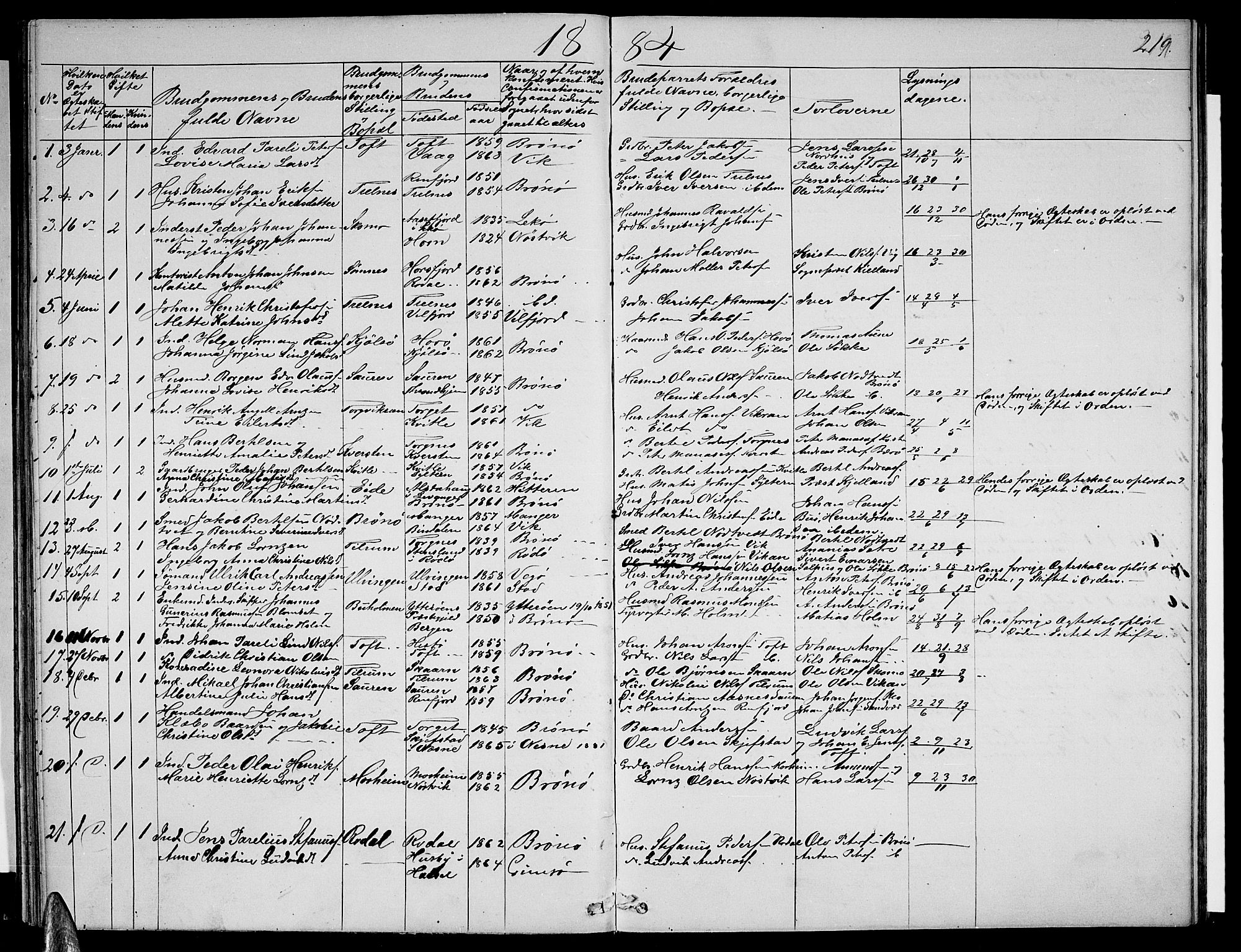 Ministerialprotokoller, klokkerbøker og fødselsregistre - Nordland, SAT/A-1459/813/L0212: Parish register (copy) no. 813C04, 1864-1886, p. 219