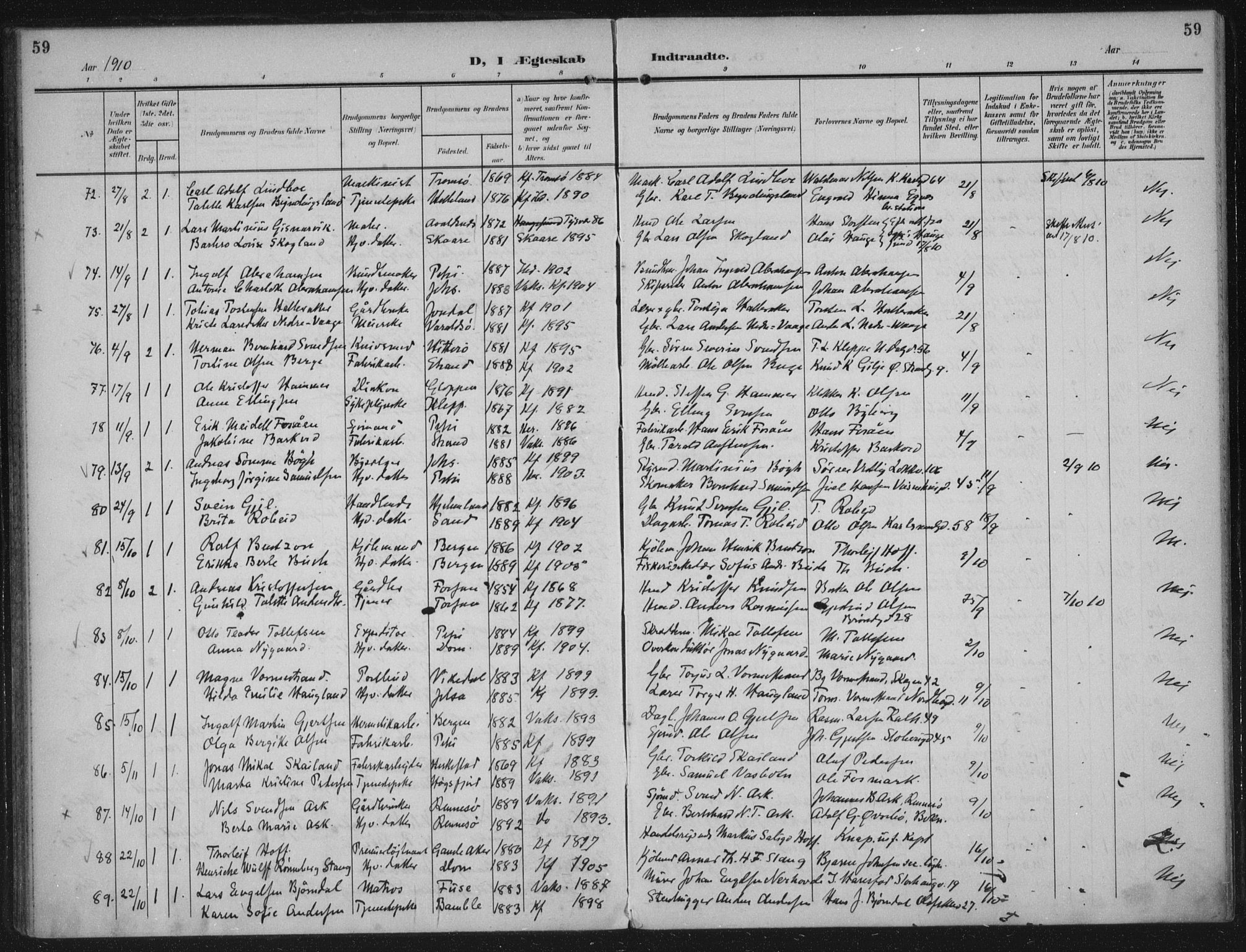 Domkirken sokneprestkontor, AV/SAST-A-101812/002/A/L0016: Parish register (official) no. A 33, 1905-1922, p. 59