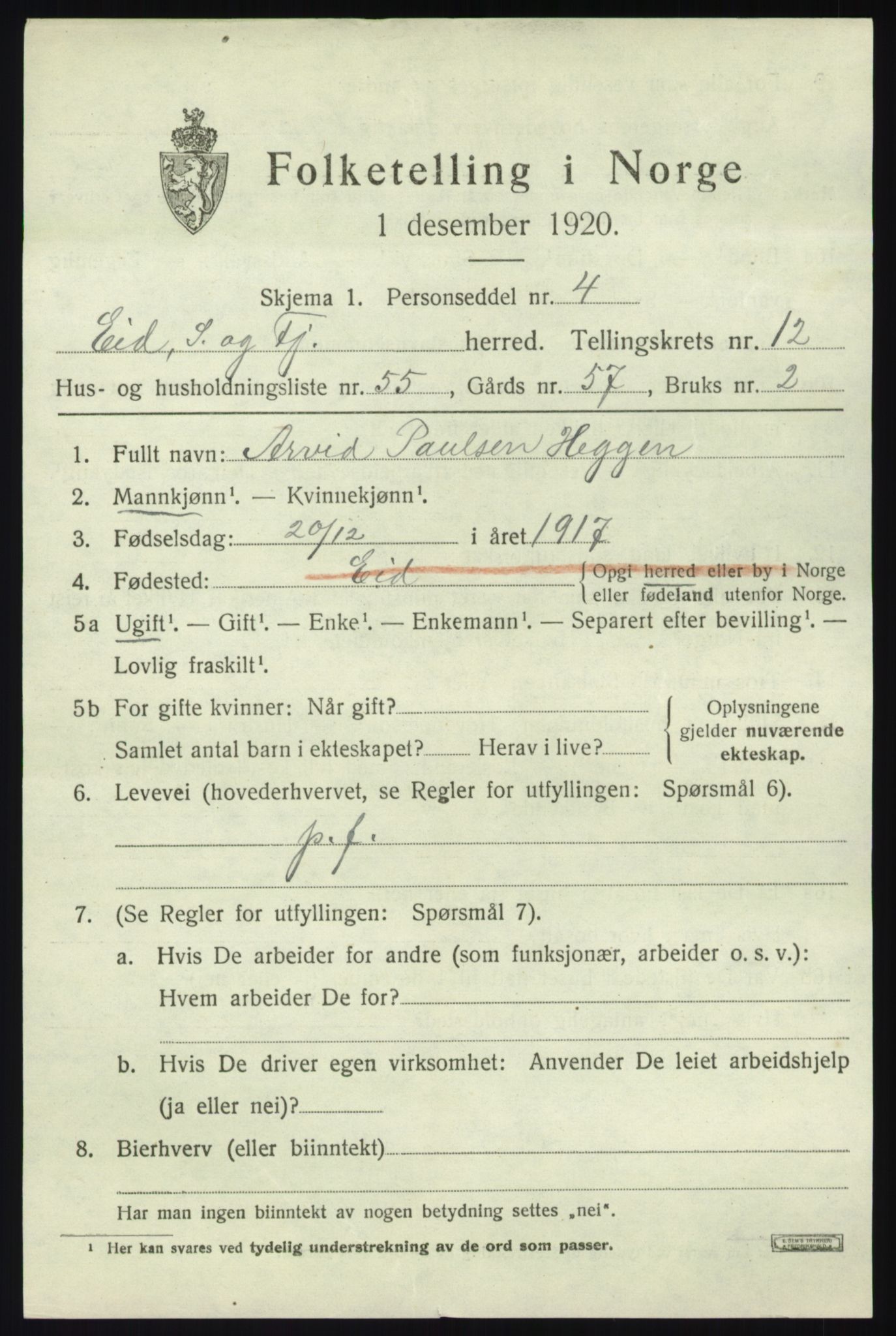 SAB, 1920 census for Eid, 1920, p. 7758