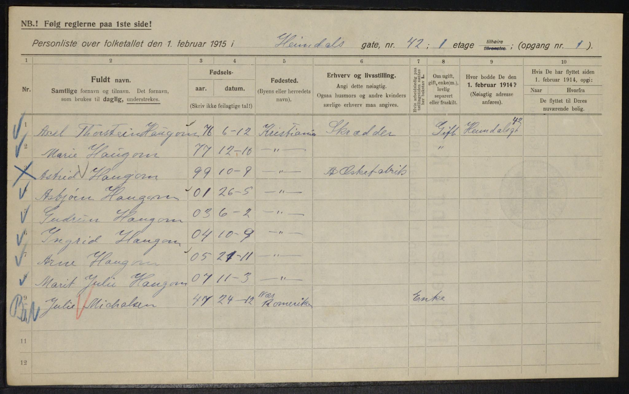 OBA, Municipal Census 1915 for Kristiania, 1915, p. 37040