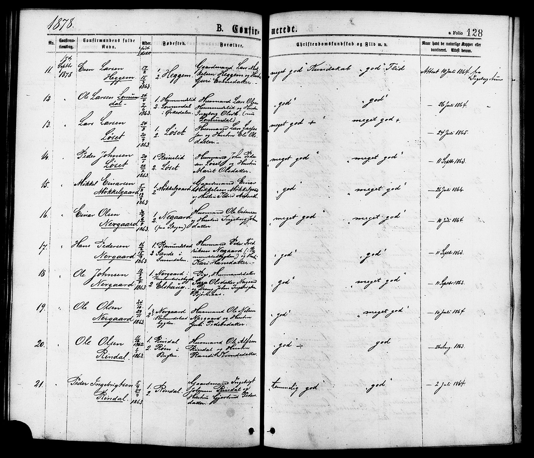 Ministerialprotokoller, klokkerbøker og fødselsregistre - Møre og Romsdal, SAT/A-1454/598/L1068: Parish register (official) no. 598A02, 1872-1881, p. 128