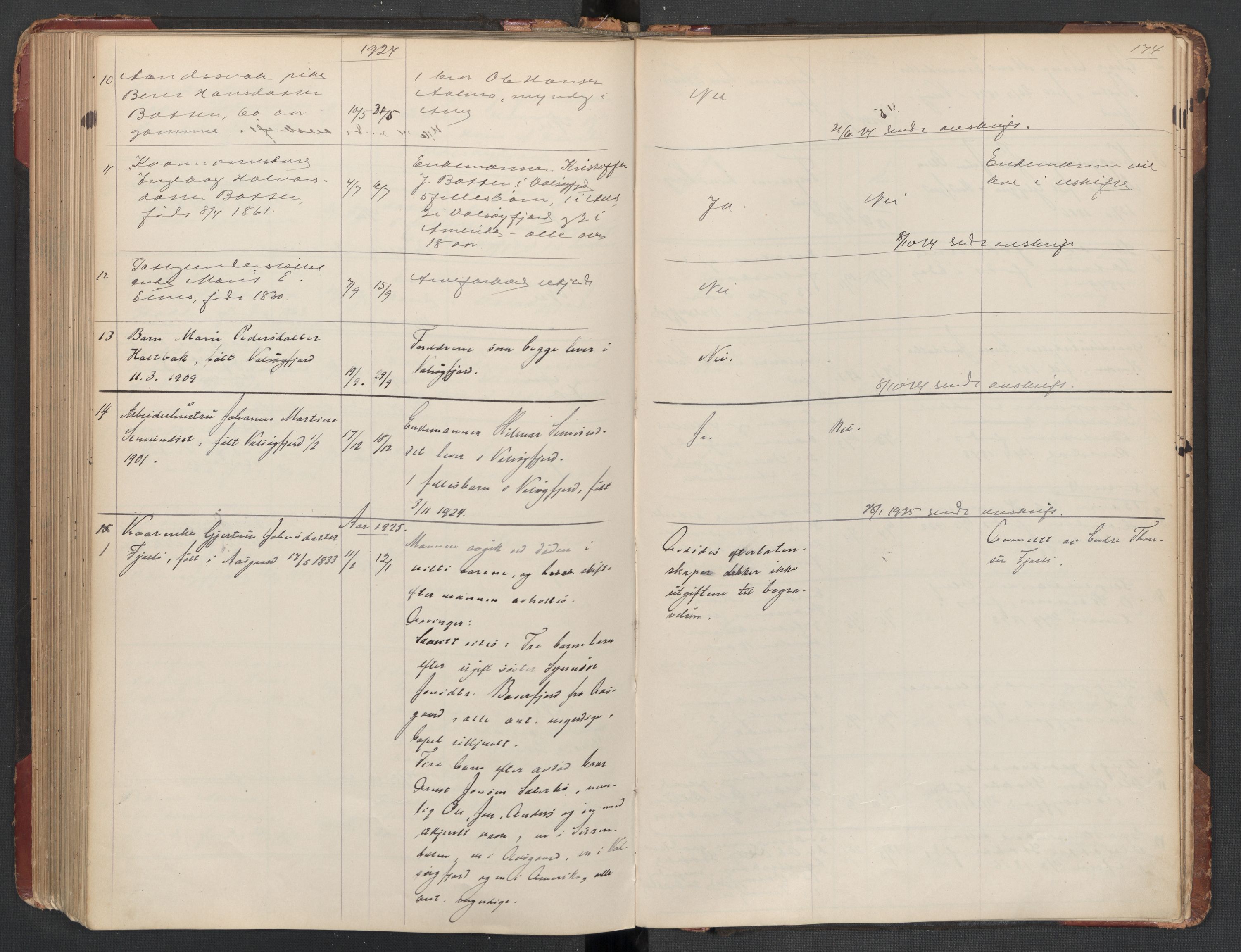 Aure lensmannskontor, SAT/A-1088/1/02/L0003: 2.01.03 Dødsfallsprotokoll, 1906-1926, p. 174