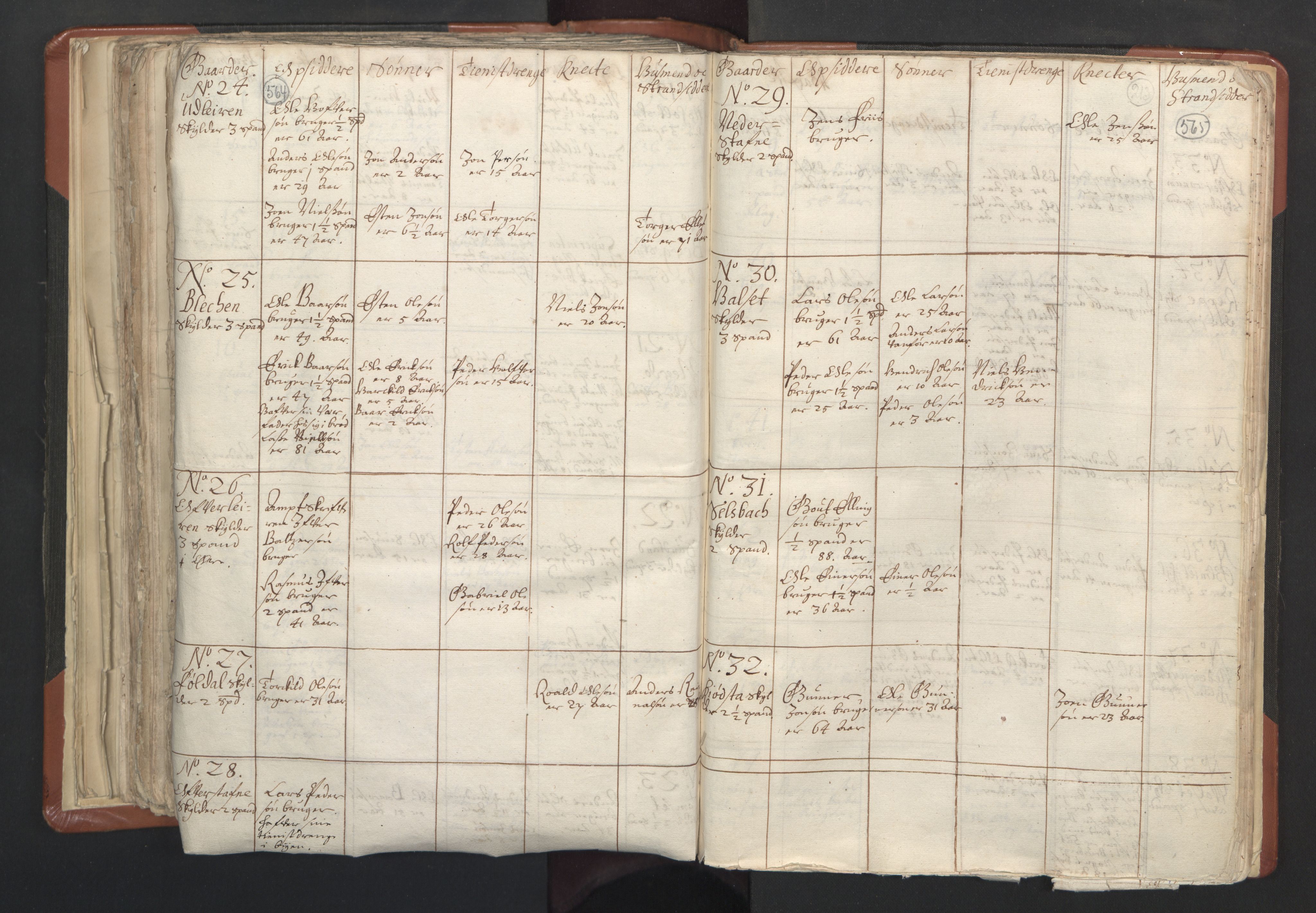 RA, Vicar's Census 1664-1666, no. 31: Dalane deanery, 1664-1666, p. 564-565