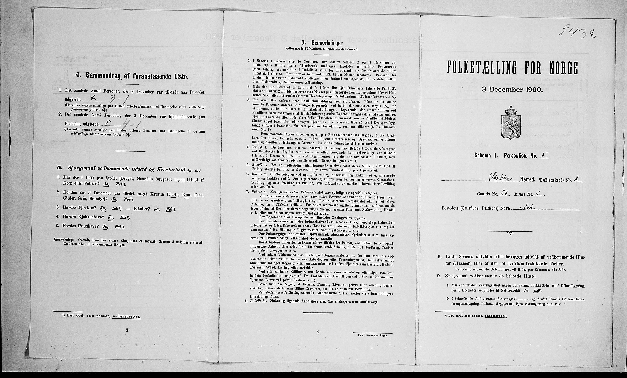 RA, 1900 census for Stokke, 1900, p. 377