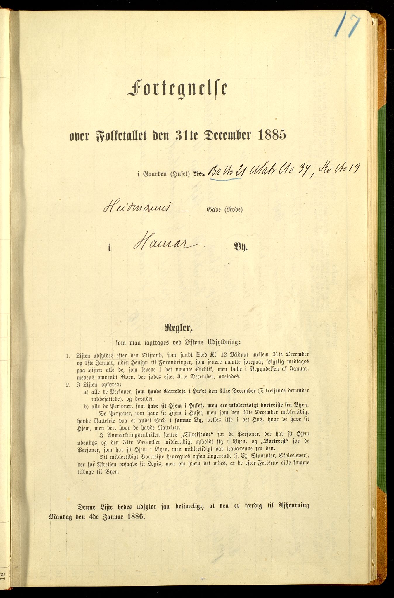 SAH, 1885 census for 0401 Hamar, 1885, p. 43