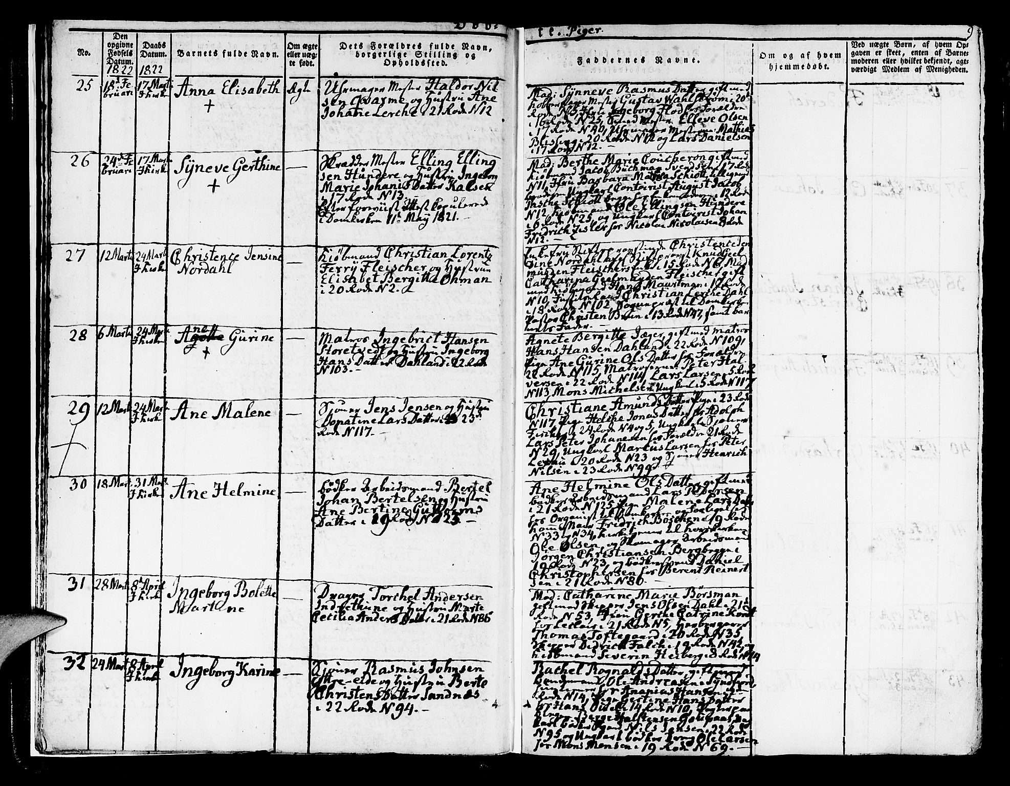 Korskirken sokneprestembete, AV/SAB-A-76101/H/Hab: Parish register (copy) no. A 3, 1821-1831, p. 9