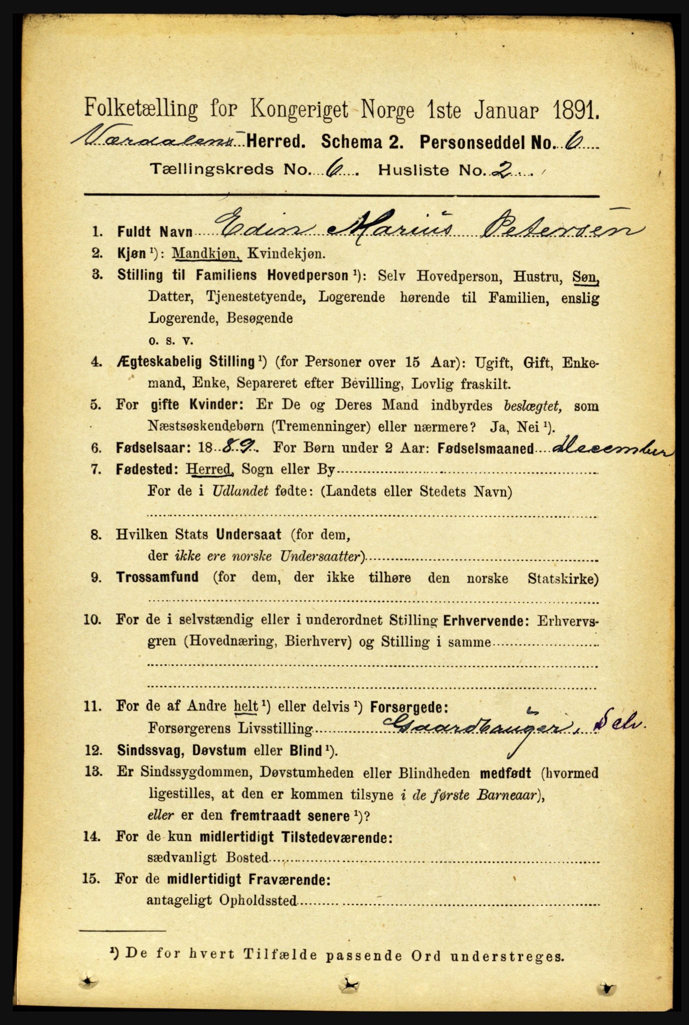 RA, 1891 census for 1721 Verdal, 1891, p. 3568