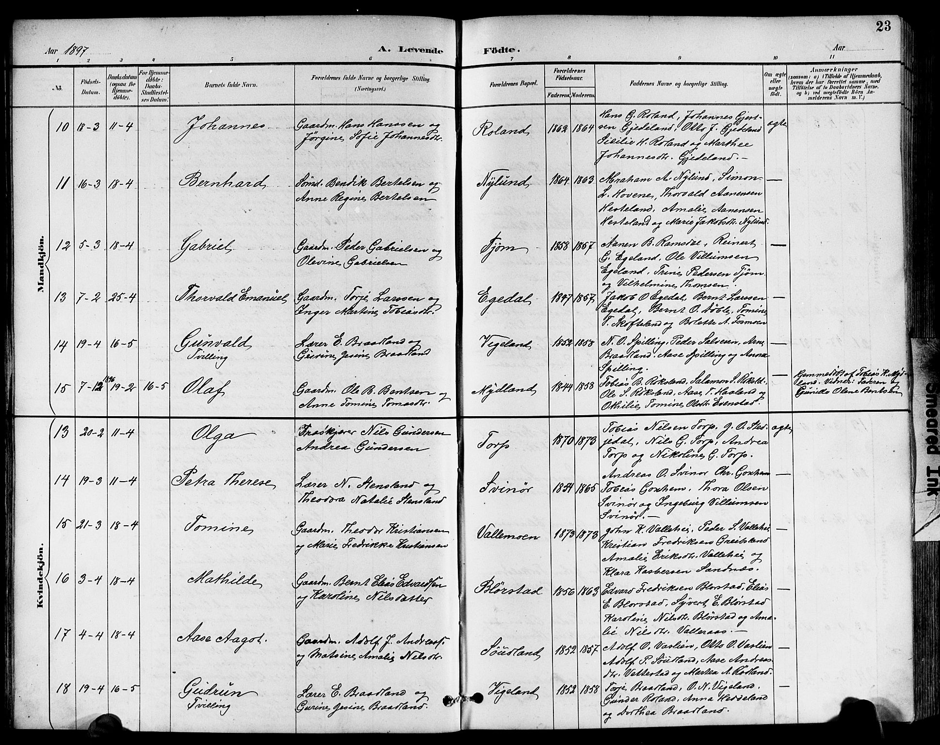 Sør-Audnedal sokneprestkontor, AV/SAK-1111-0039/F/Fb/Fbb/L0006: Parish register (copy) no. B 6, 1893-1915, p. 23