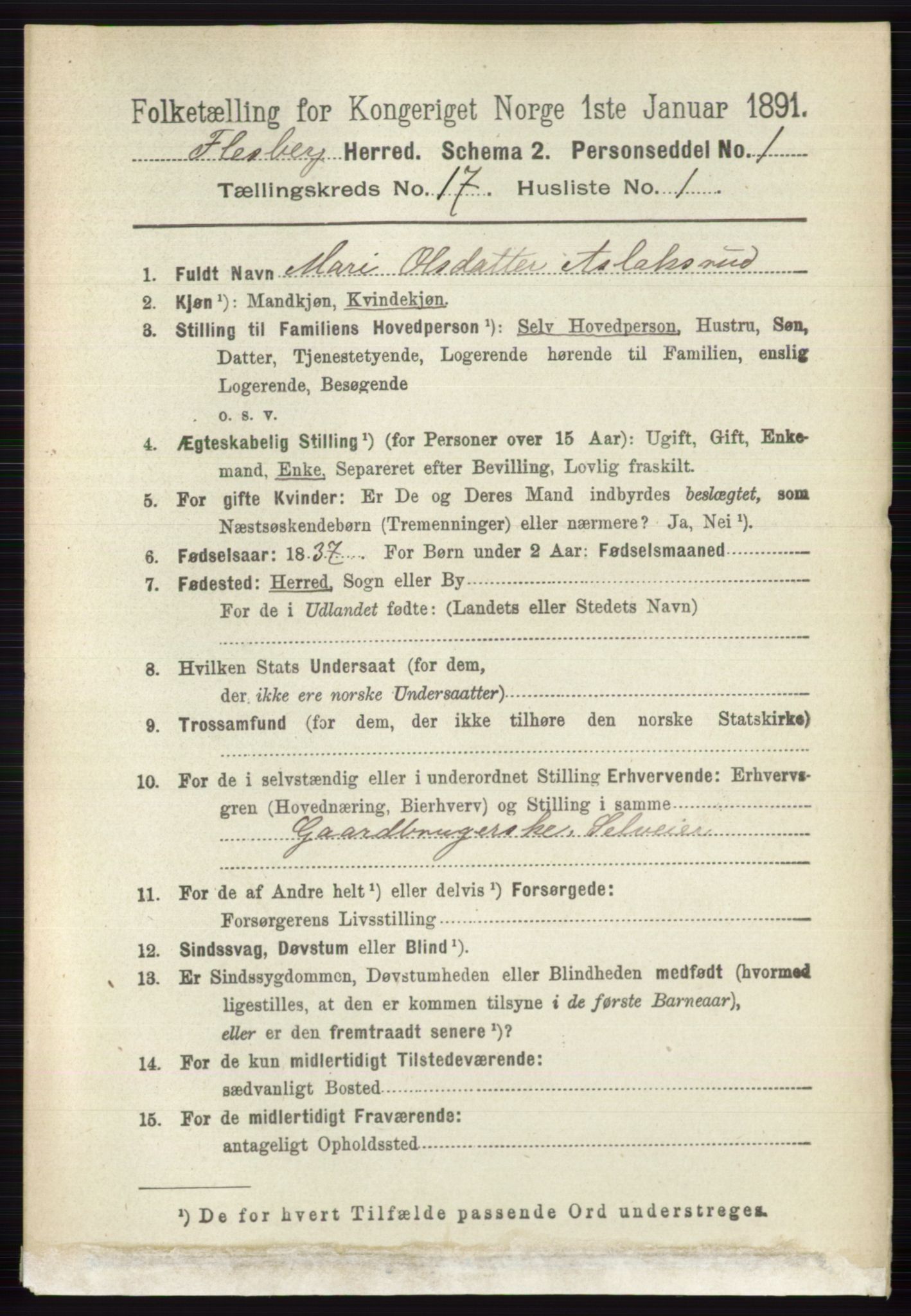 RA, 1891 census for 0631 Flesberg, 1891, p. 2987