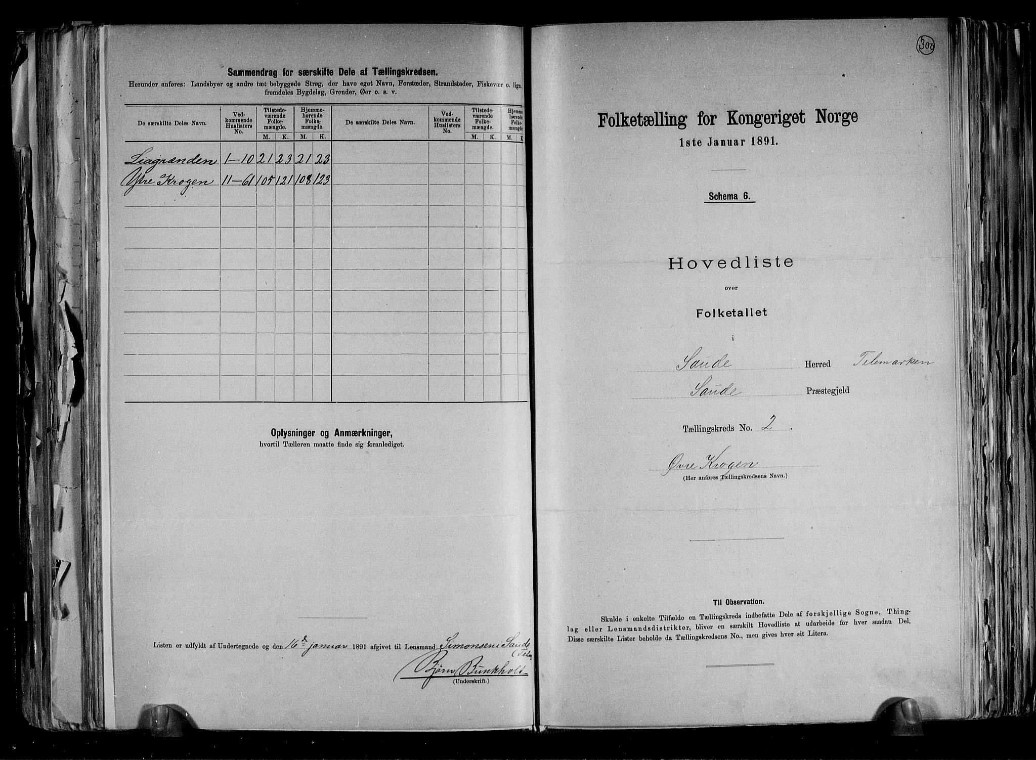RA, 1891 census for 0822 Sauherad, 1891, p. 6