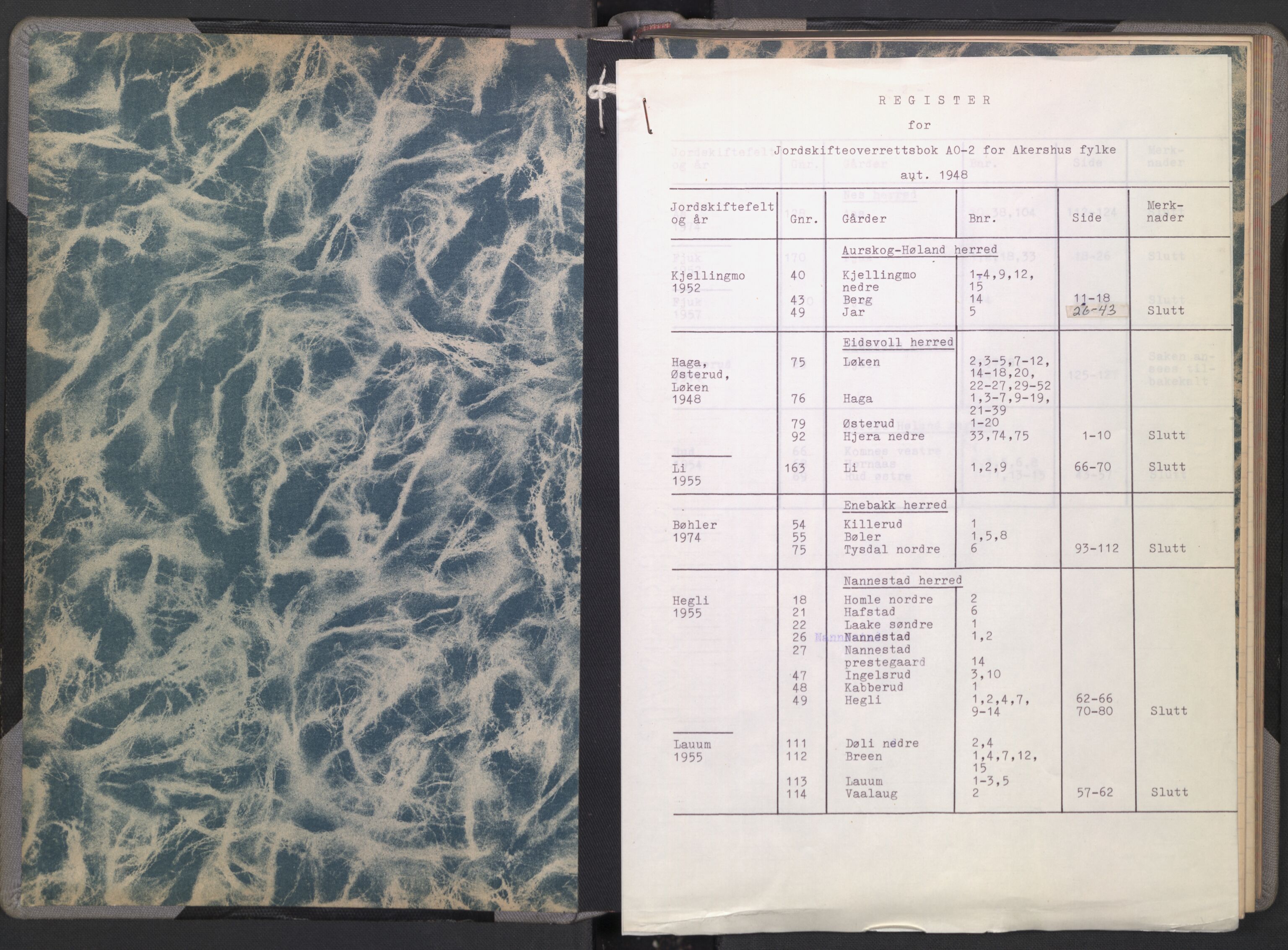 Eidsivating jordskifteoverrett, AV/SAO-A-10121a/A/L0001: Jordskifteoverrettsbok, 1948-1974