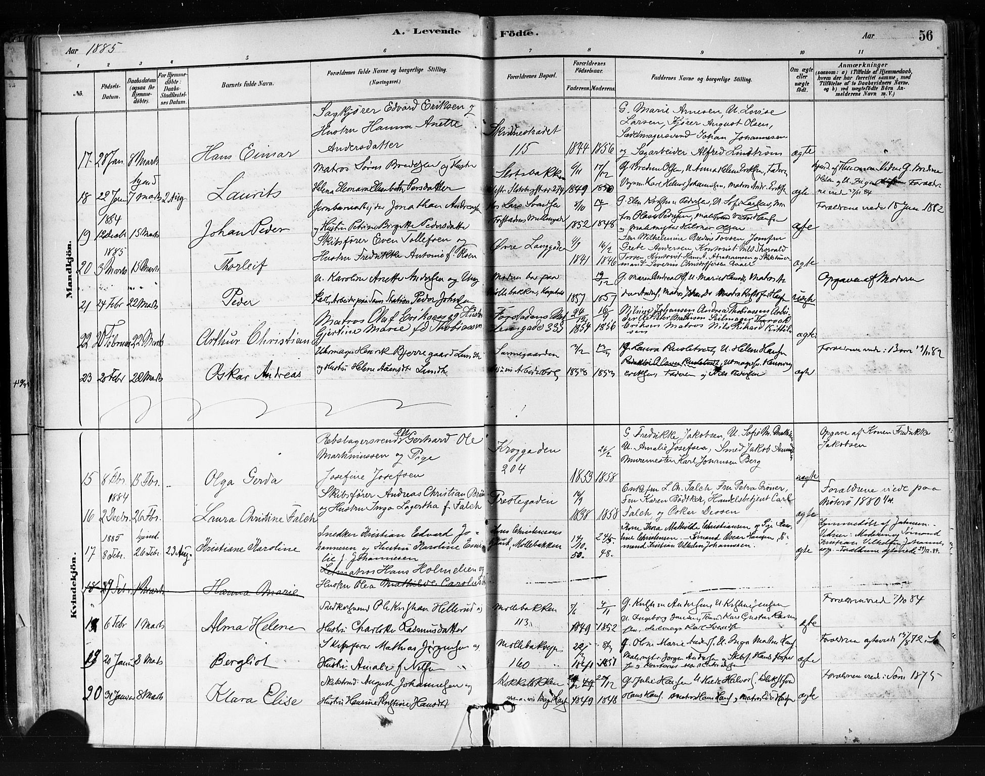 Tønsberg kirkebøker, AV/SAKO-A-330/F/Fa/L0011: Parish register (official) no. I 11, 1881-1890, p. 56