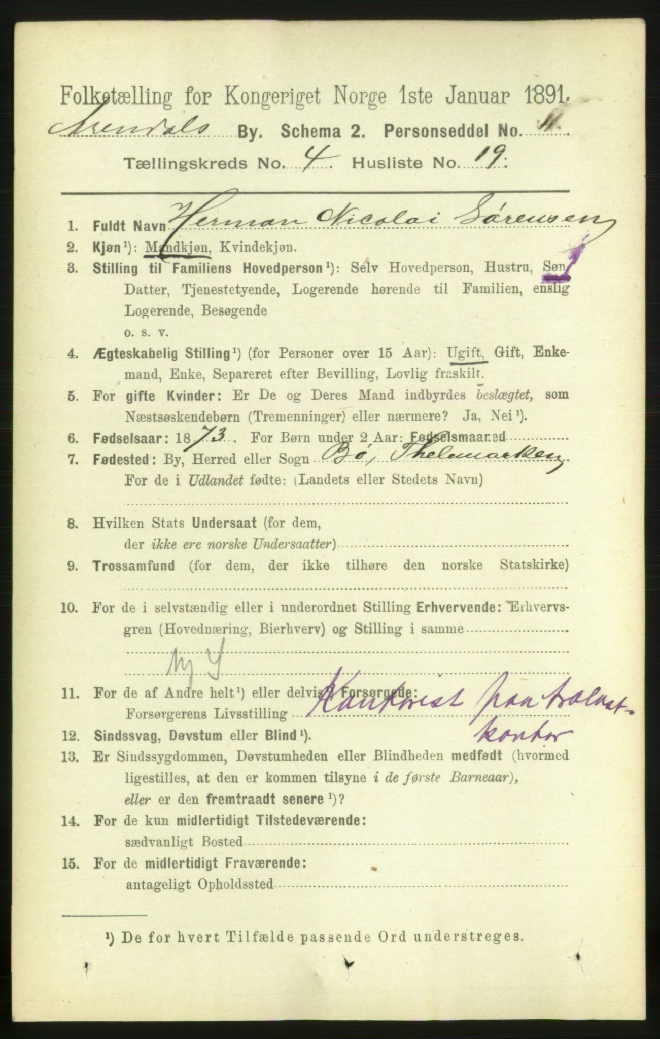 RA, 1891 census for 0903 Arendal, 1891, p. 1781