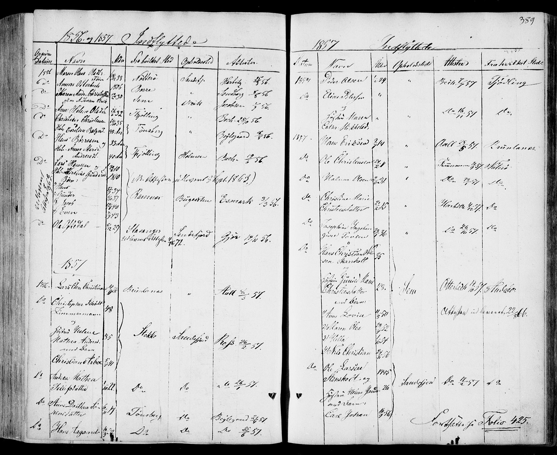 Sandar kirkebøker, SAKO/A-243/F/Fa/L0006: Parish register (official) no. 6, 1847-1860, p. 389
