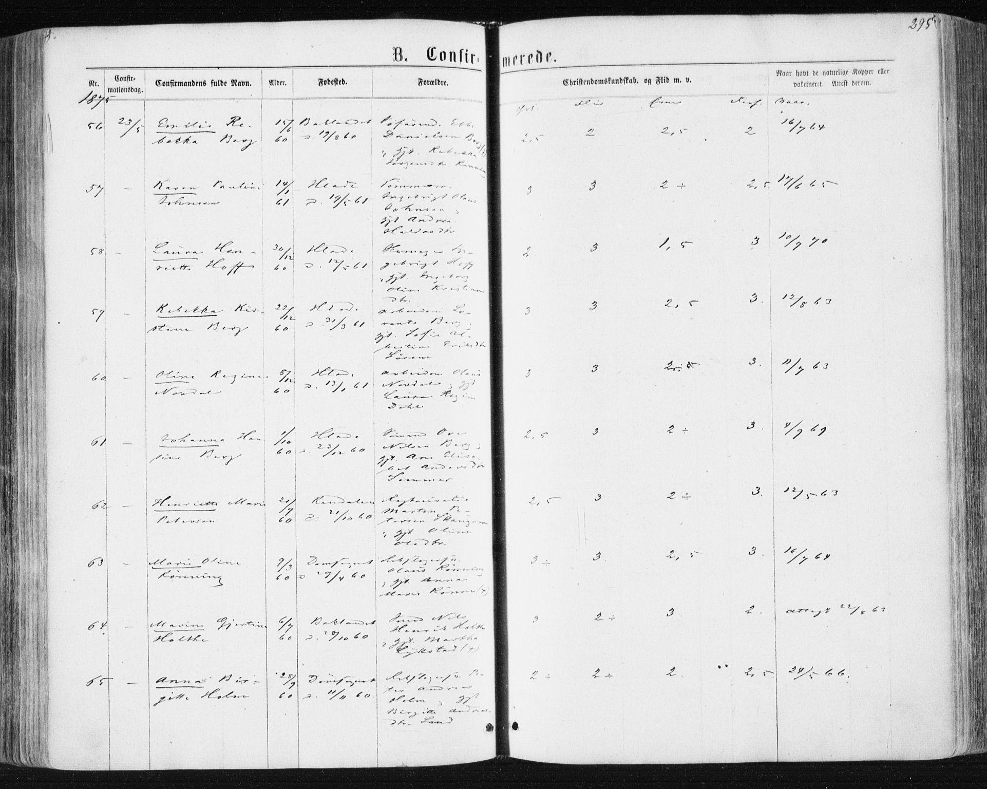 Ministerialprotokoller, klokkerbøker og fødselsregistre - Sør-Trøndelag, AV/SAT-A-1456/604/L0186: Parish register (official) no. 604A07, 1866-1877, p. 295