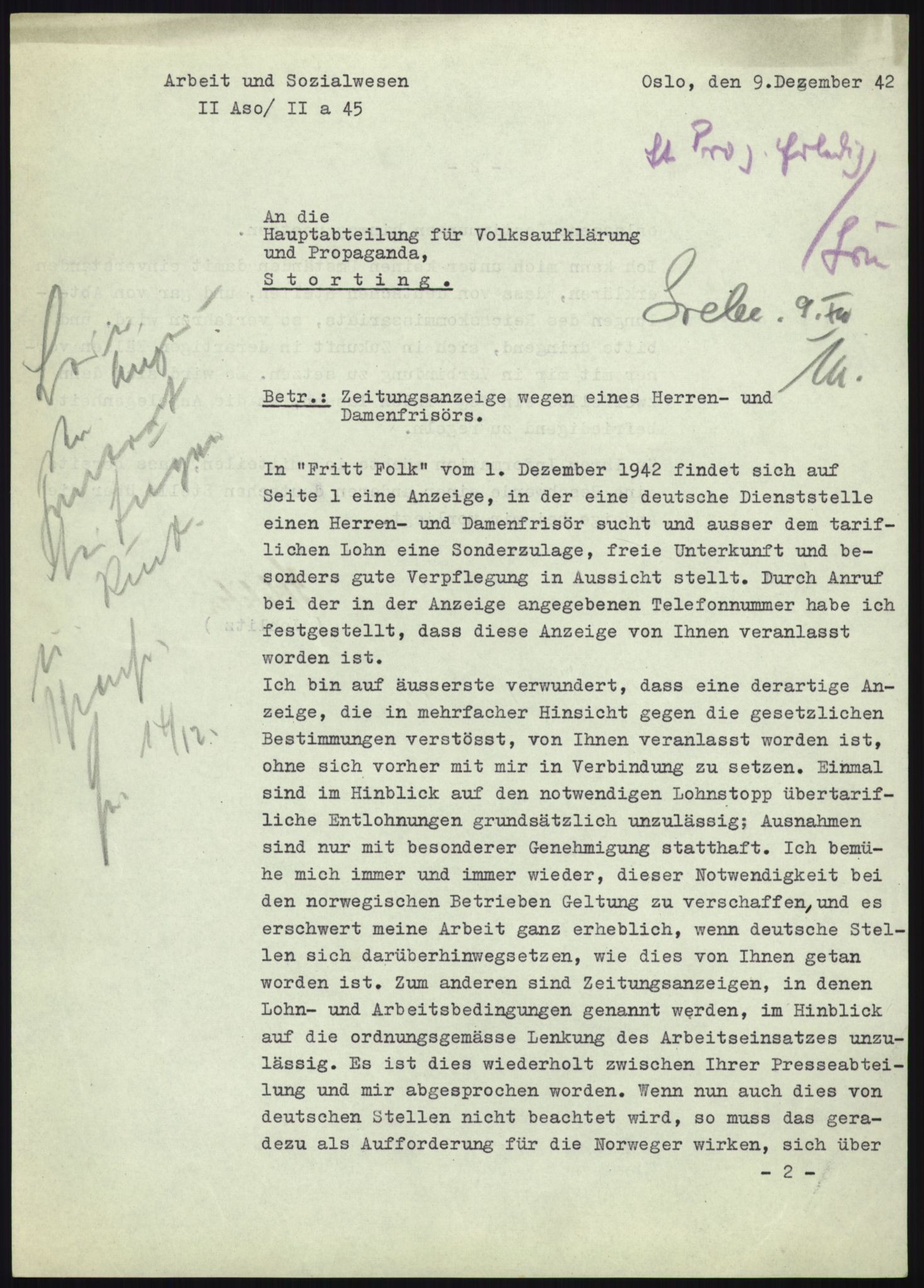 Forsvarets Overkommando. 2 kontor. Arkiv 11.4. Spredte tyske arkivsaker, AV/RA-RAFA-7031/D/Dar/Darb/L0010: Reichskommissariat - Hauptabteilung Volksaufklärung und Propaganda, 1940-1943, p. 601