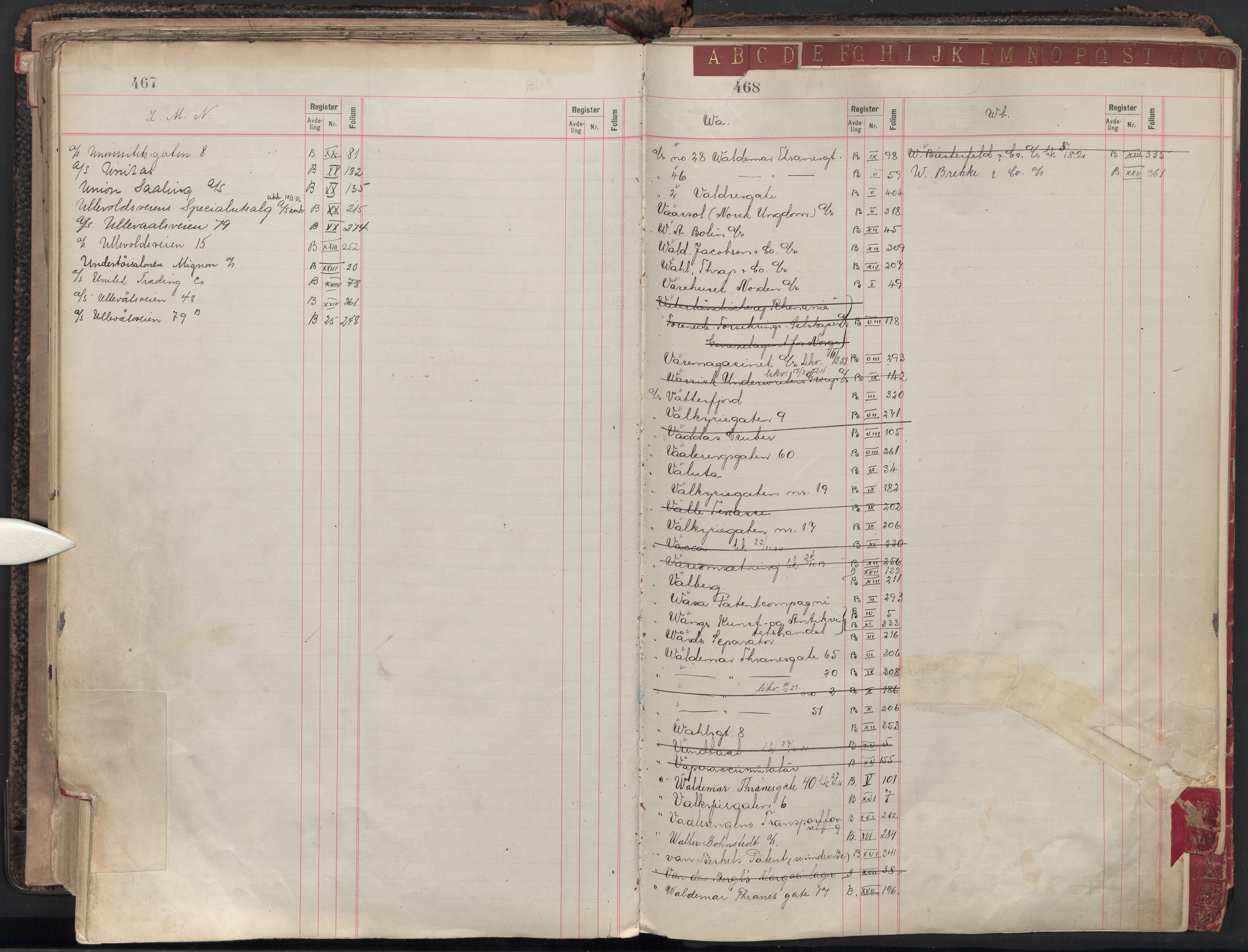 Oslo byfogd avd. II, AV/SAO-A-10942/G/Ga/Gaa/L0005: Firmaregister: B 1-25, aksjeselskaper, p. 467-468