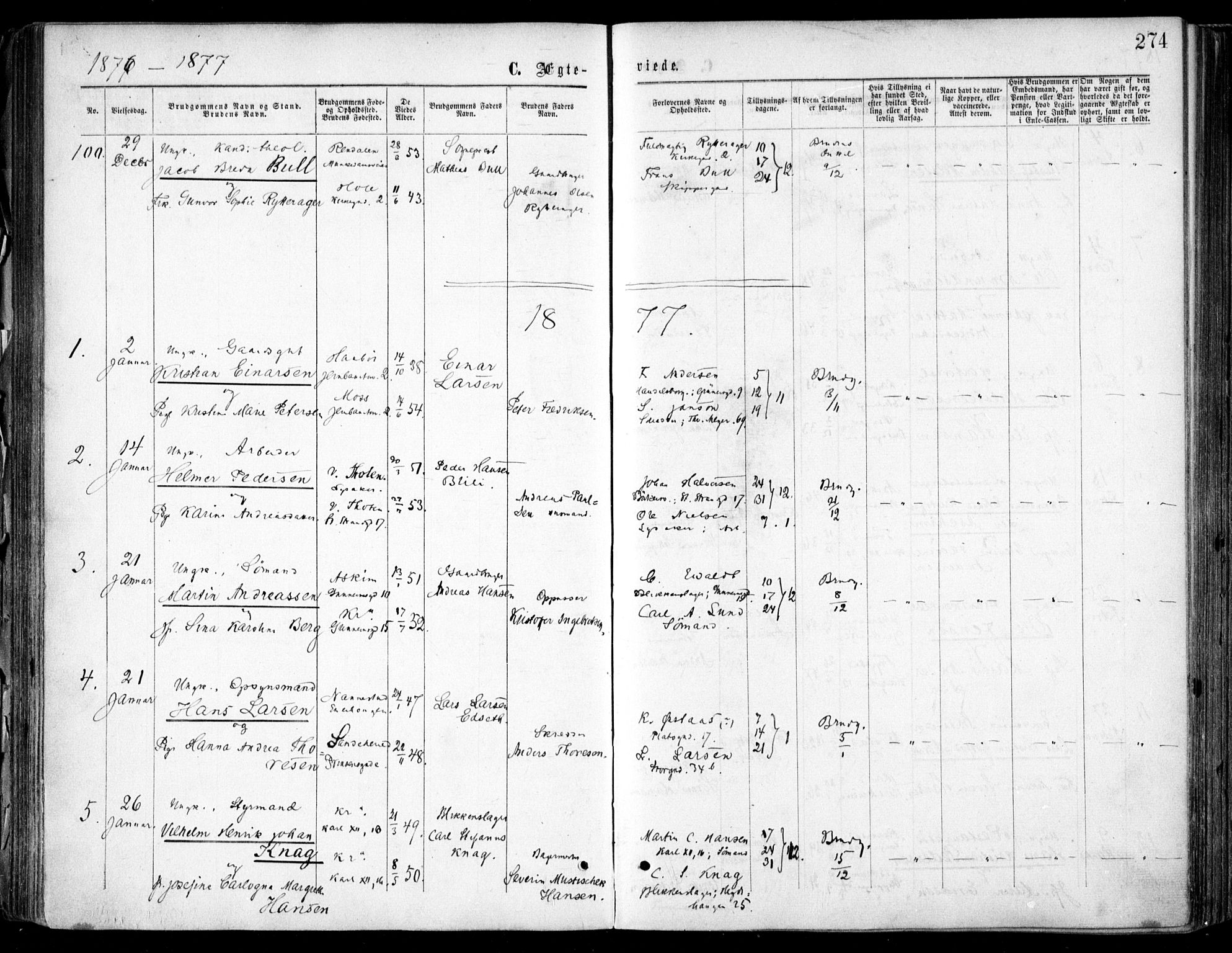 Oslo domkirke Kirkebøker, SAO/A-10752/F/Fa/L0021: Parish register (official) no. 21, 1865-1884, p. 274