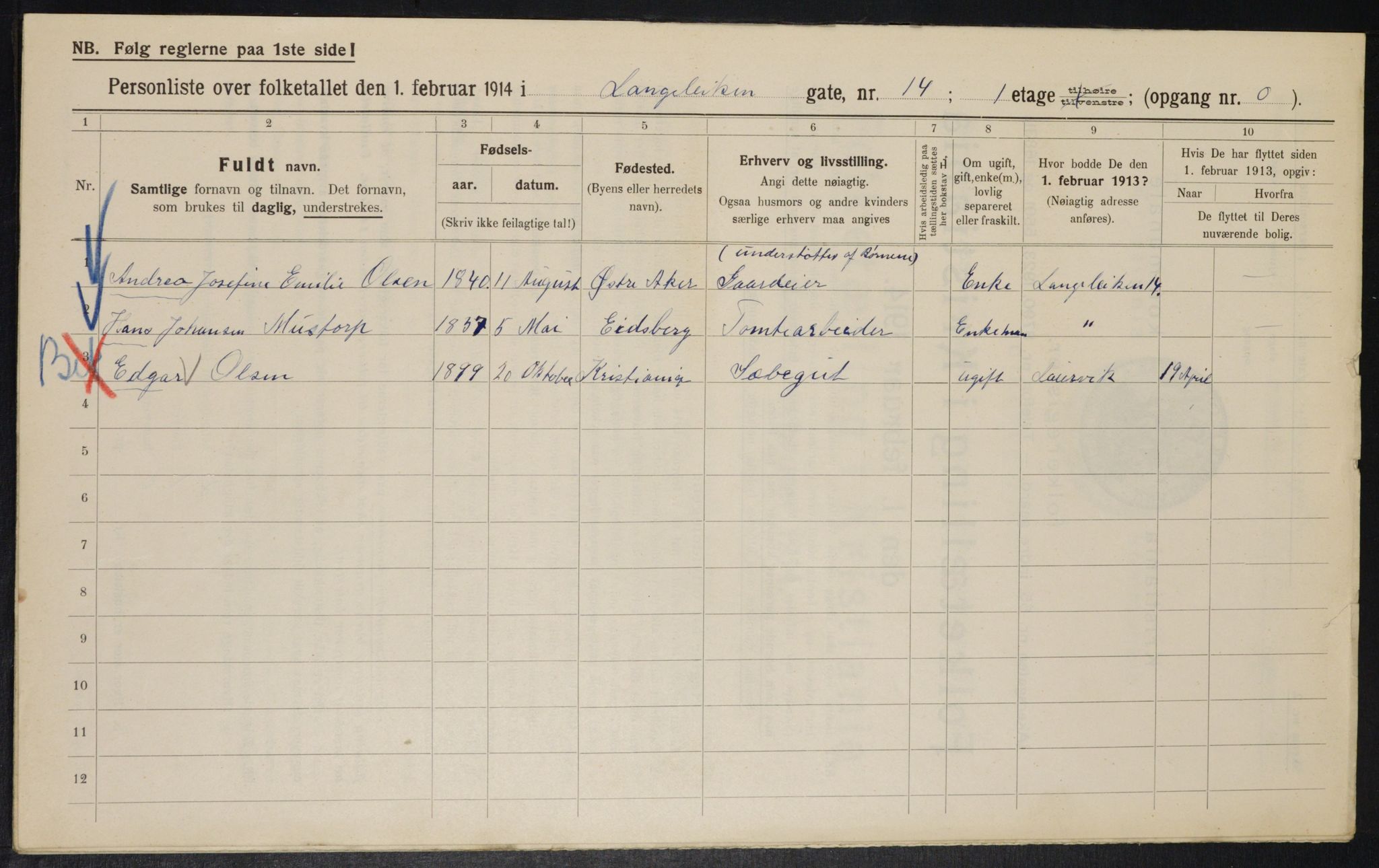 OBA, Municipal Census 1914 for Kristiania, 1914, p. 56981