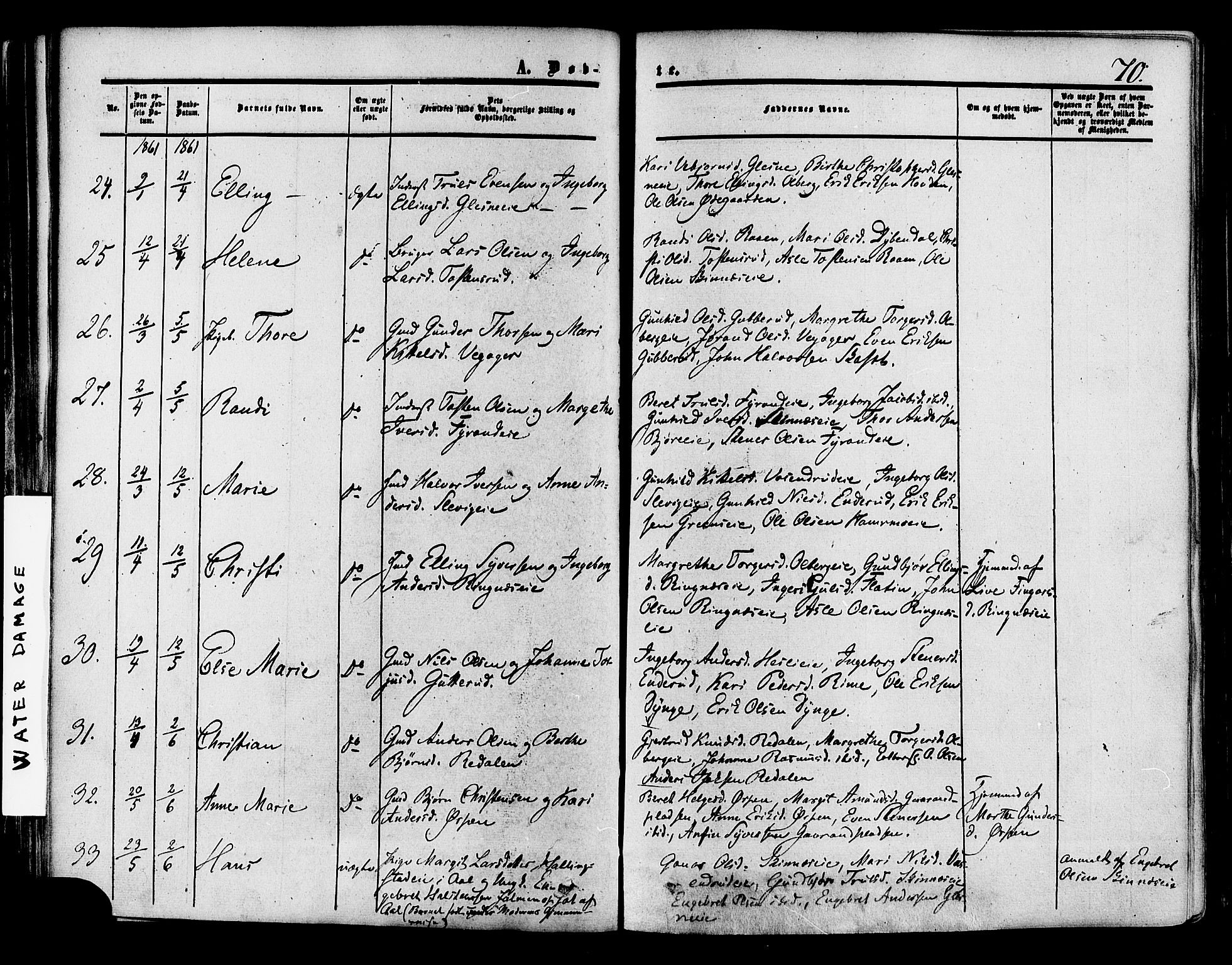 Krødsherad kirkebøker, AV/SAKO-A-19/F/Fa/L0003: Parish register (official) no. 3, 1851-1872, p. 70