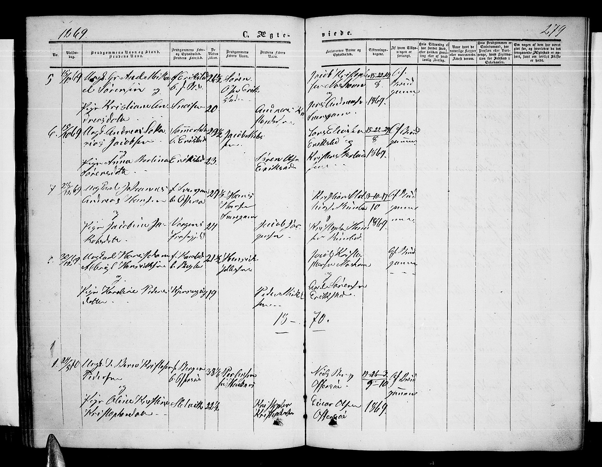 Ministerialprotokoller, klokkerbøker og fødselsregistre - Nordland, AV/SAT-A-1459/872/L1046: Parish register (copy) no. 872C02, 1852-1879, p. 279