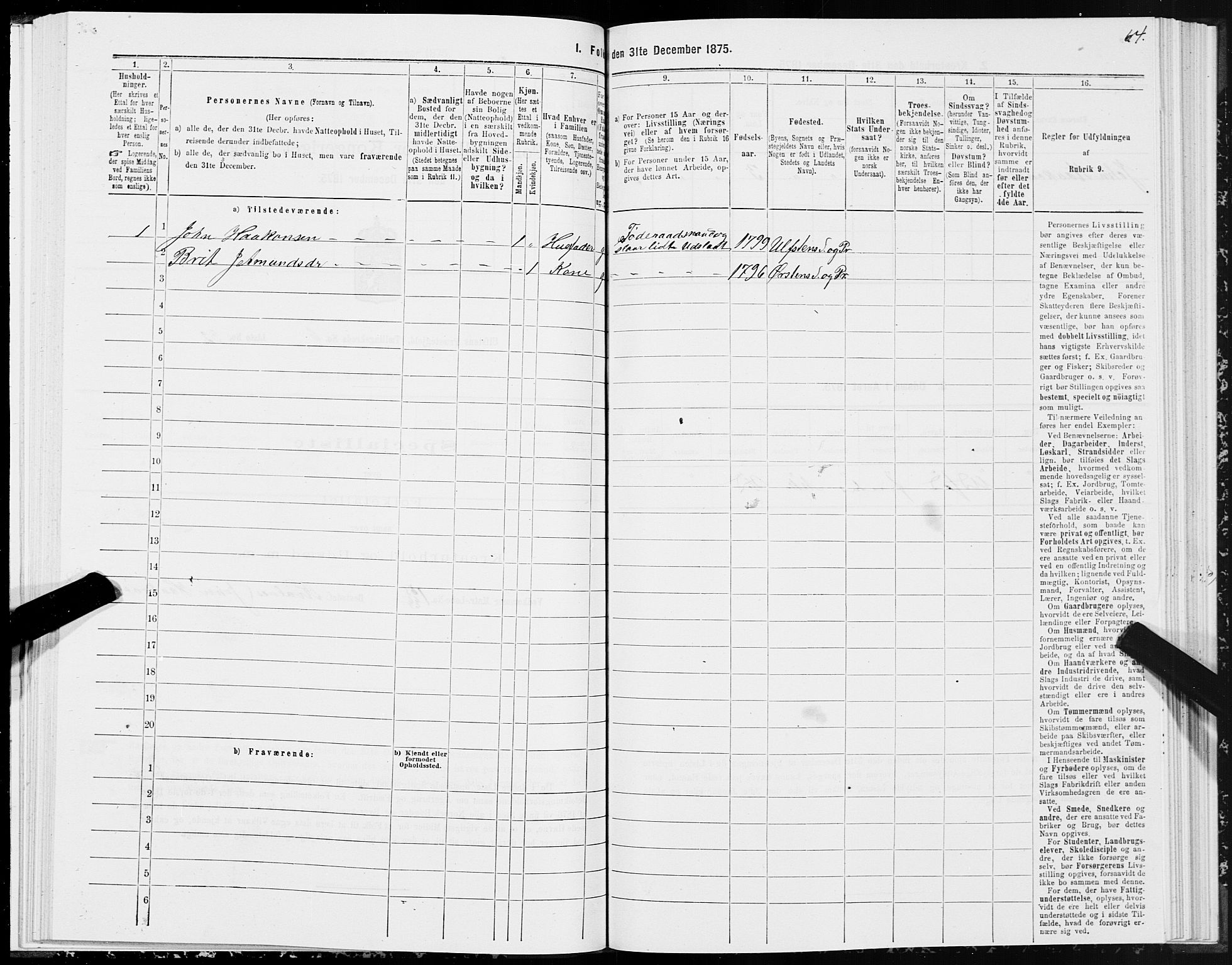 SAT, 1875 census for 1516P Ulstein, 1875, p. 3064