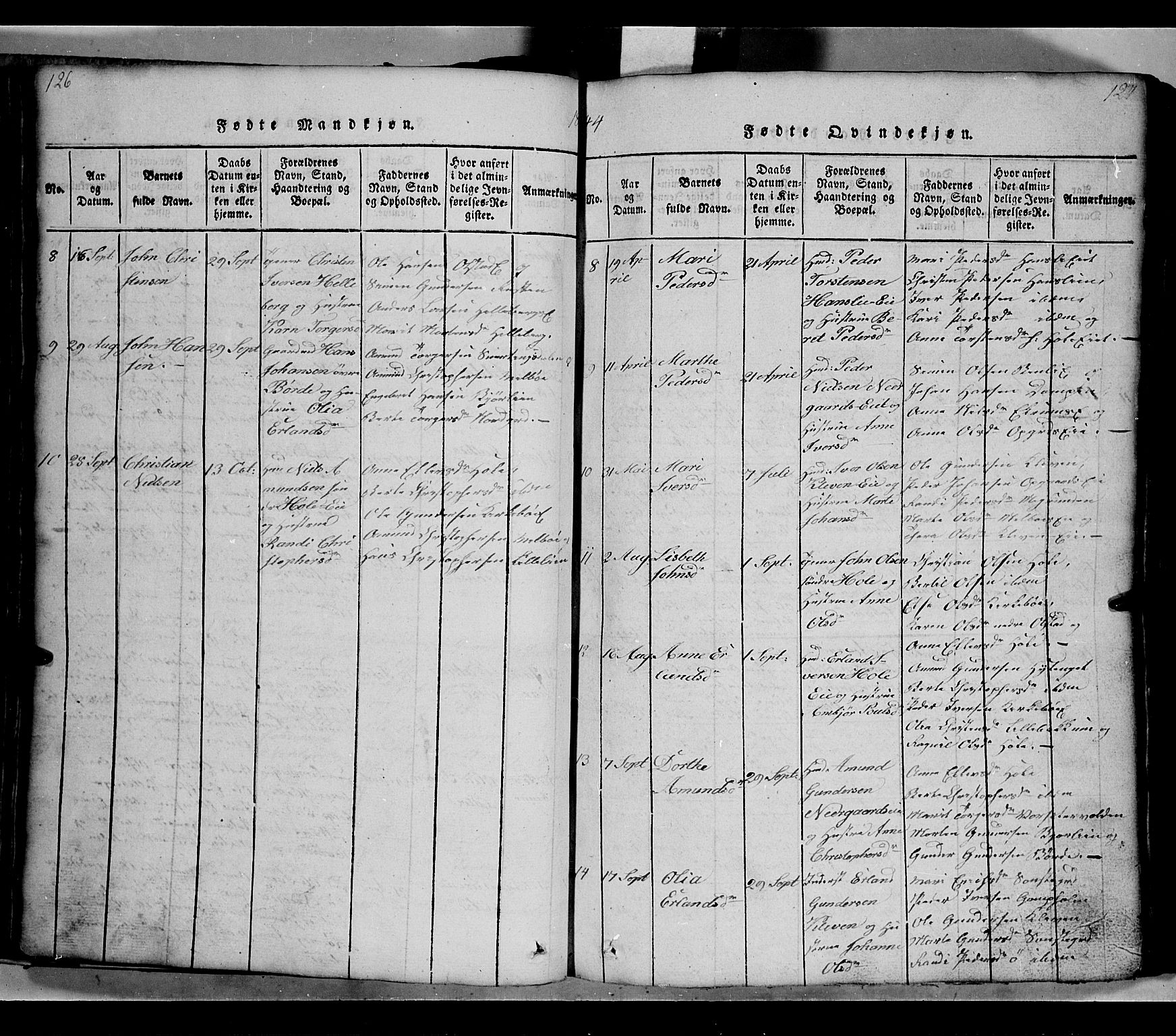 Gausdal prestekontor, SAH/PREST-090/H/Ha/Hab/L0002: Parish register (copy) no. 2, 1818-1874, p. 126-127