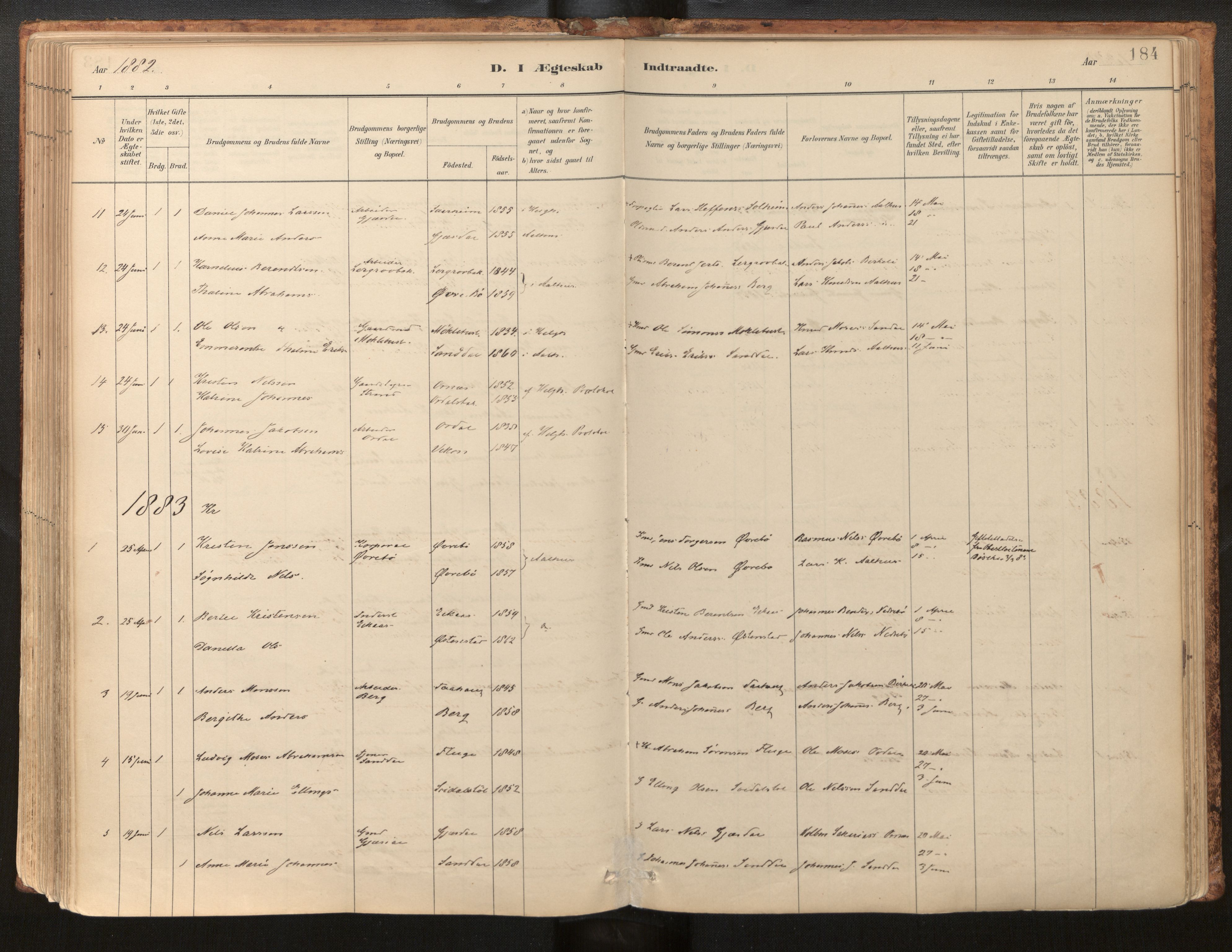 Jølster sokneprestembete, AV/SAB-A-80701/H/Haa/Haab/L0001: Parish register (official) no. B 1, 1882-1930, p. 184