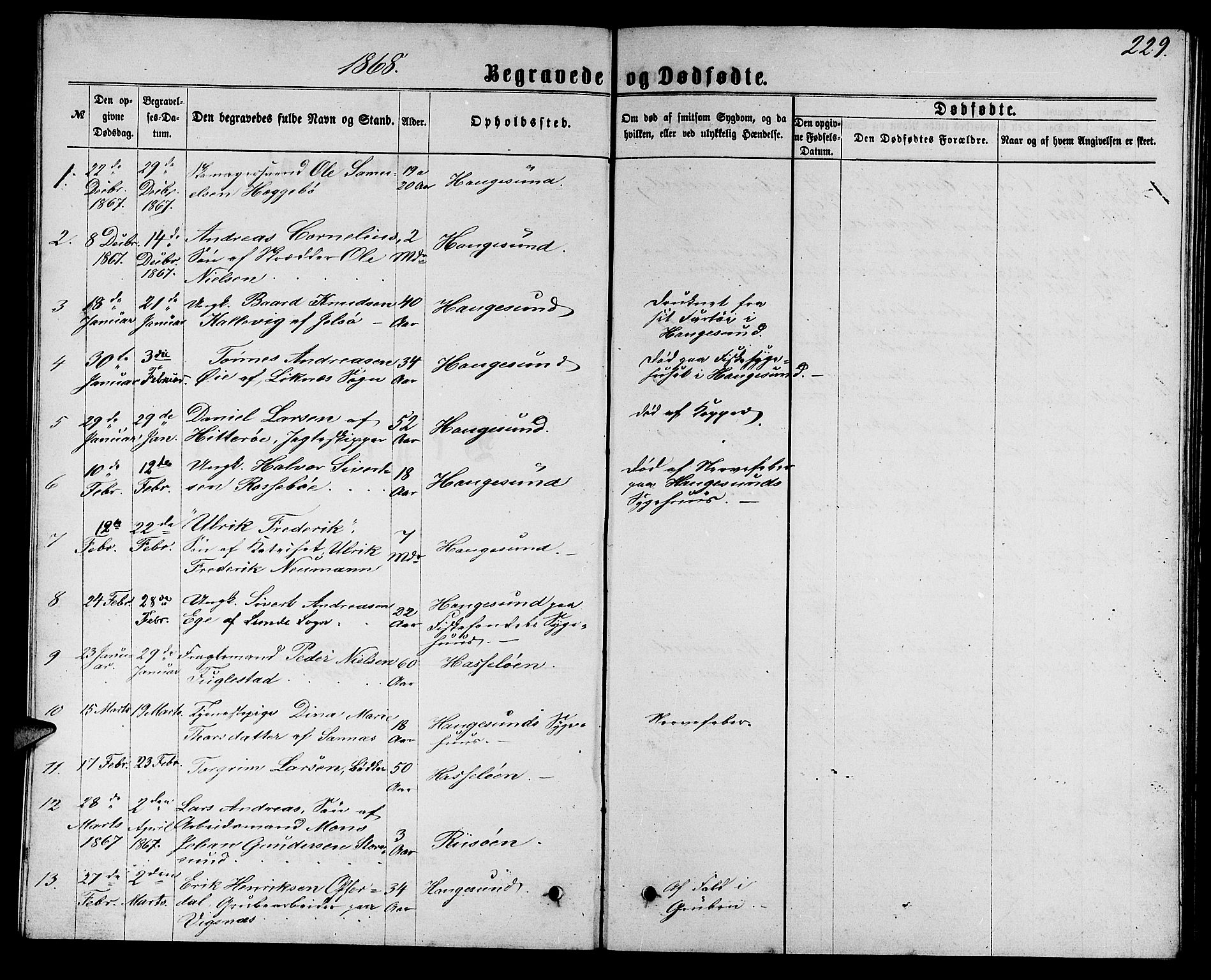 Torvastad sokneprestkontor, SAST/A -101857/H/Ha/Hab/L0007: Parish register (copy) no. B 7, 1866-1873, p. 229