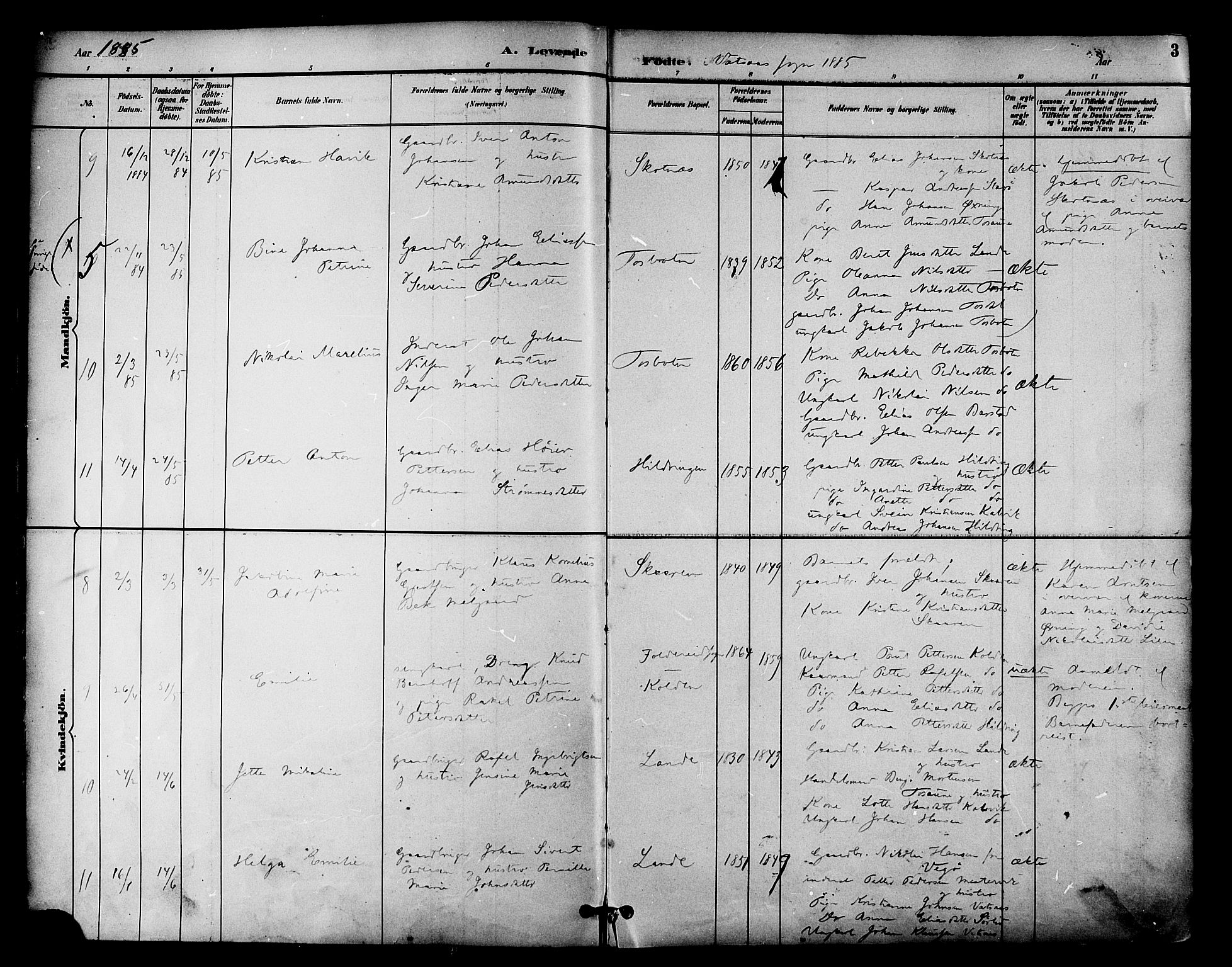 Ministerialprotokoller, klokkerbøker og fødselsregistre - Nordland, AV/SAT-A-1459/810/L0150: Parish register (official) no. 810A10 /1, 1884-1895, p. 3