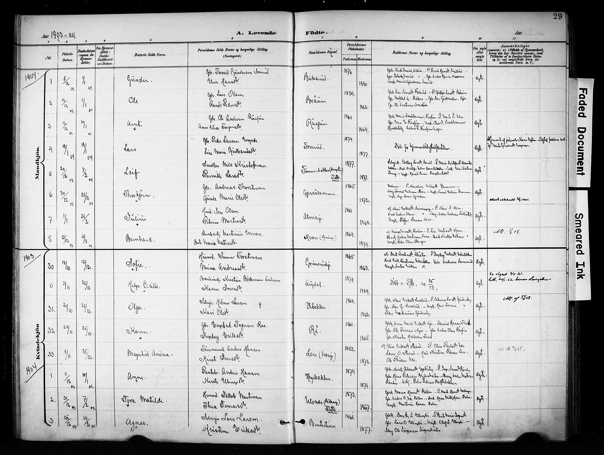 Brandbu prestekontor, SAH/PREST-114/H/Ha/Haa/L0001: Parish register (official) no. 1, 1900-1912, p. 29