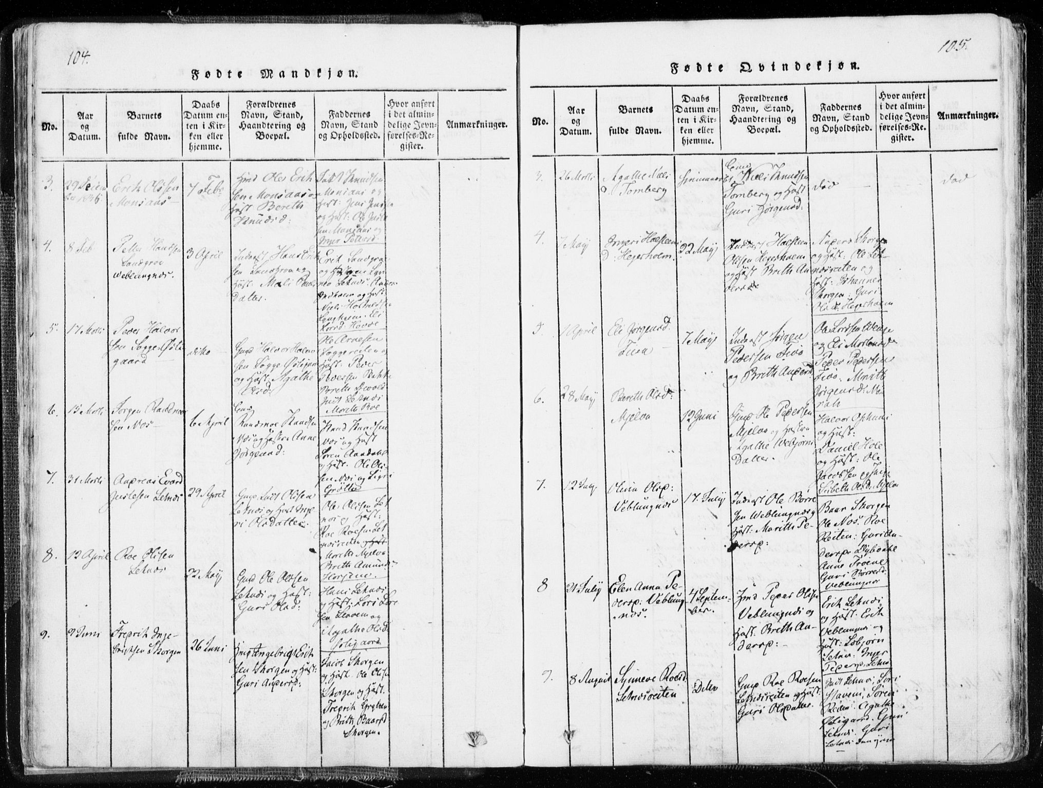 Ministerialprotokoller, klokkerbøker og fødselsregistre - Møre og Romsdal, SAT/A-1454/544/L0571: Parish register (official) no. 544A04, 1818-1853, p. 104-105