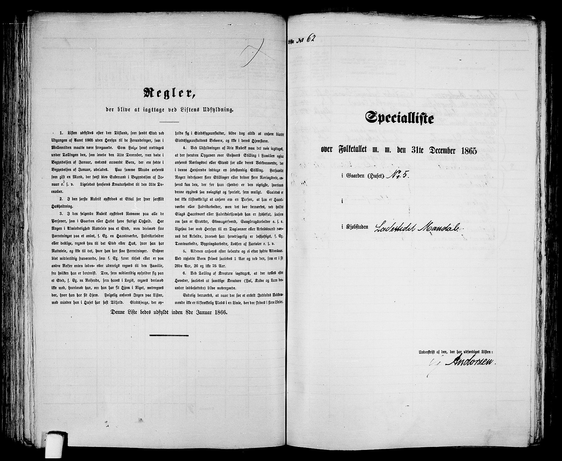 RA, 1865 census for Mandal/Mandal, 1865, p. 125