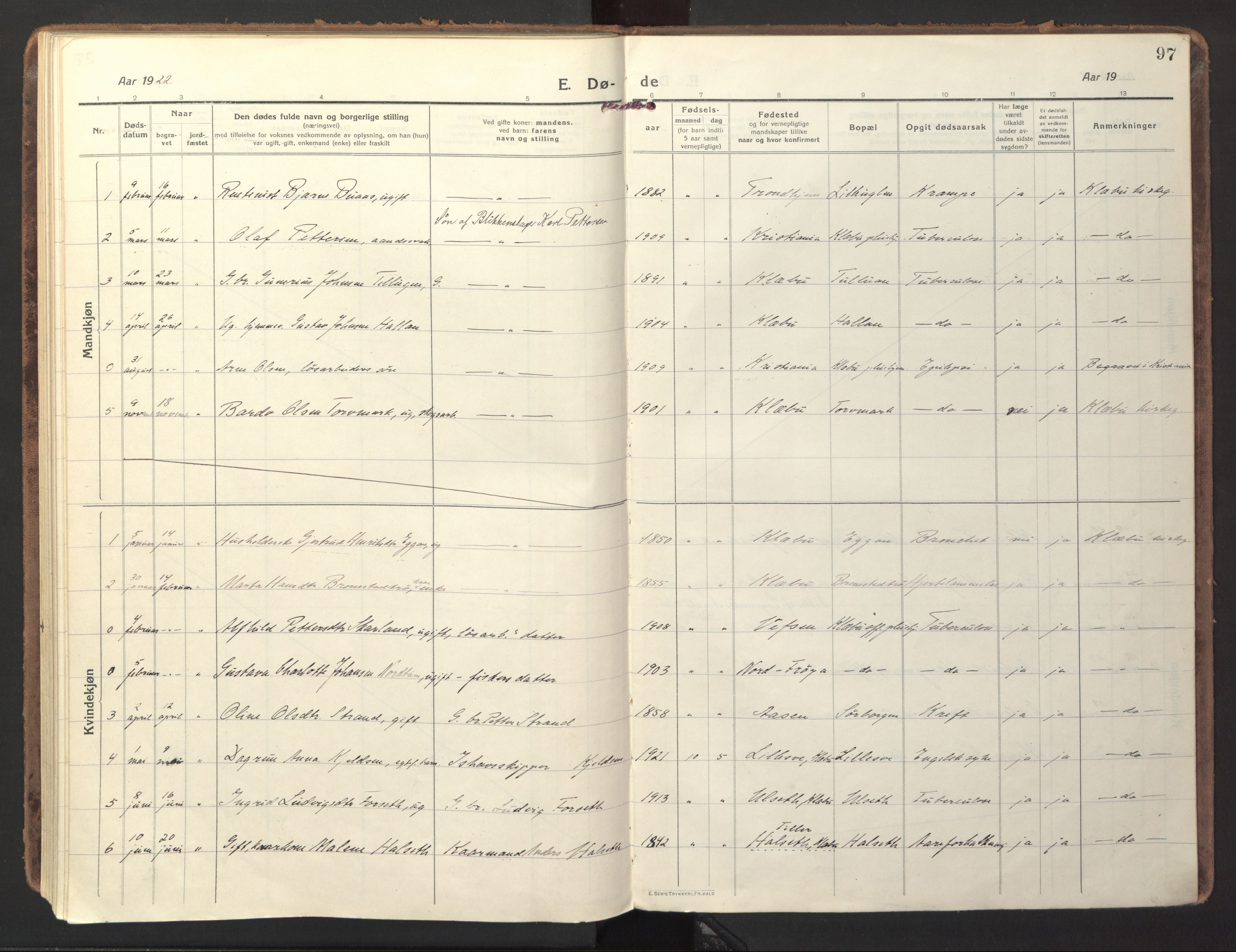 Ministerialprotokoller, klokkerbøker og fødselsregistre - Sør-Trøndelag, SAT/A-1456/618/L0449: Parish register (official) no. 618A12, 1917-1924, p. 97