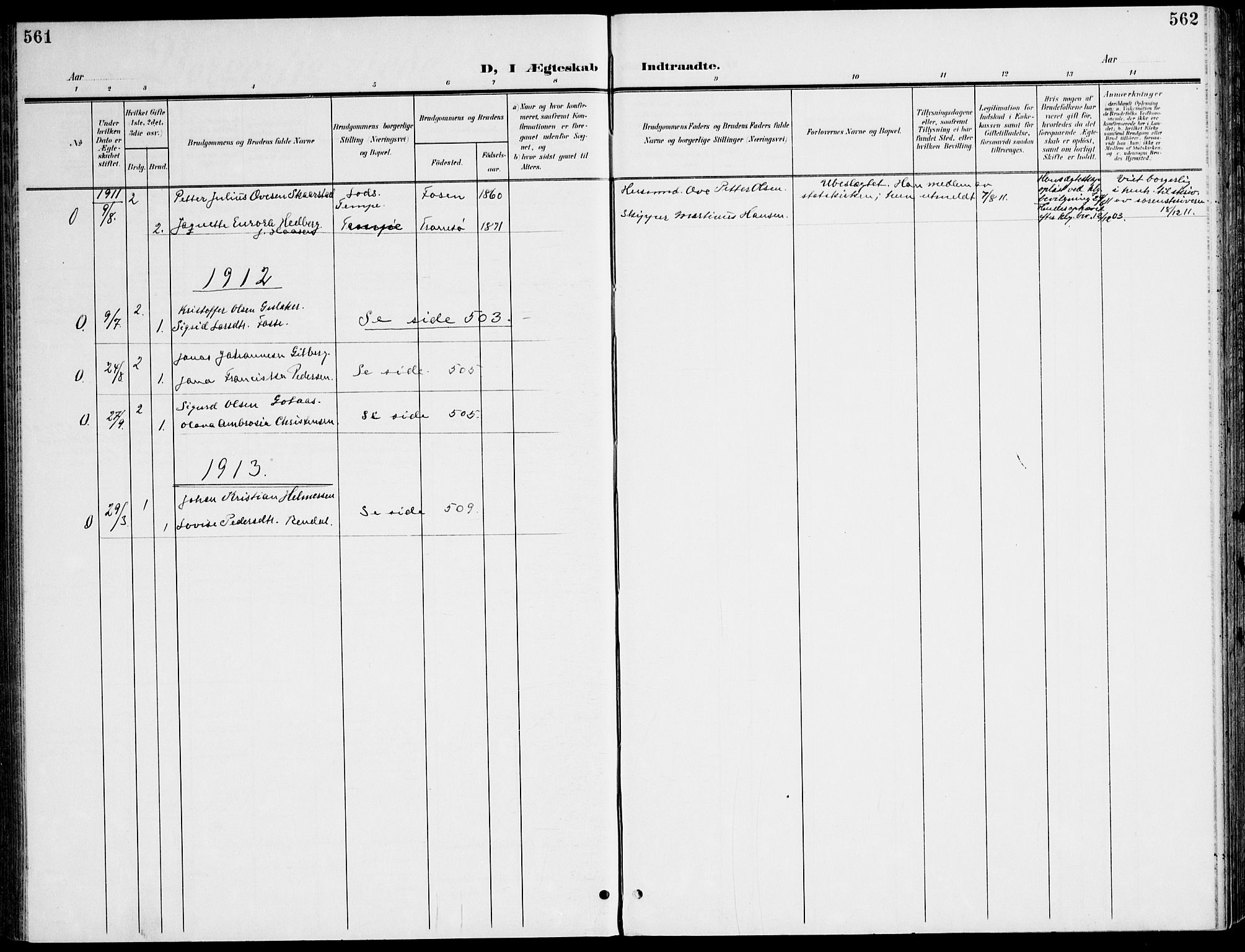 Ministerialprotokoller, klokkerbøker og fødselsregistre - Sør-Trøndelag, AV/SAT-A-1456/607/L0320: Parish register (official) no. 607A04, 1907-1915, p. 561-562