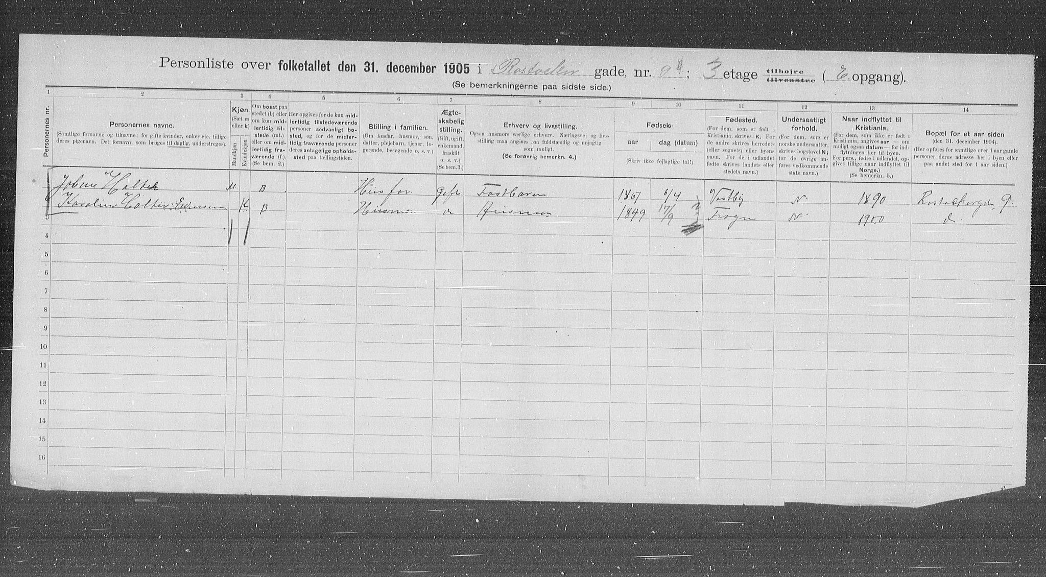 OBA, Municipal Census 1905 for Kristiania, 1905, p. 44616