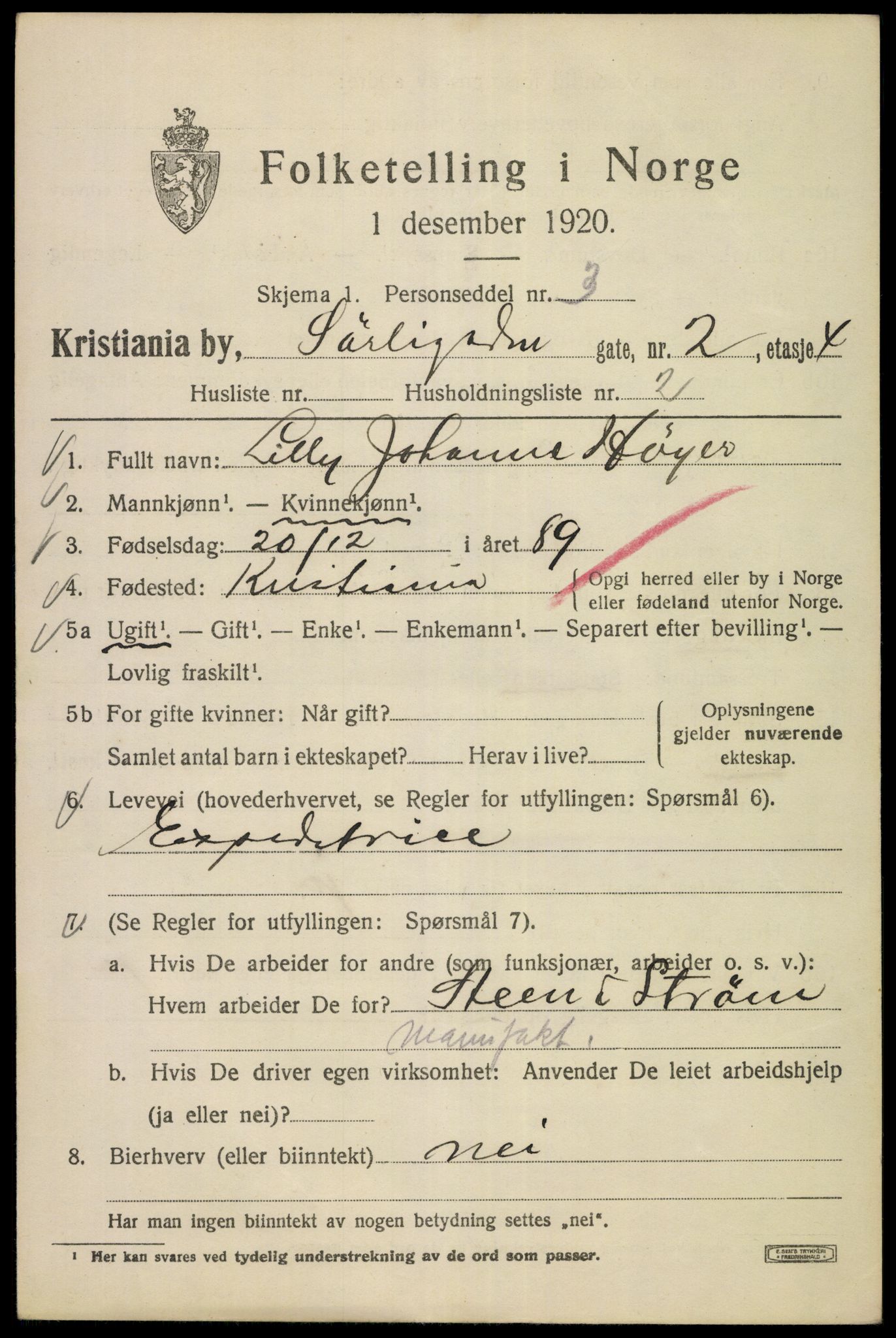 SAO, 1920 census for Kristiania, 1920, p. 562095