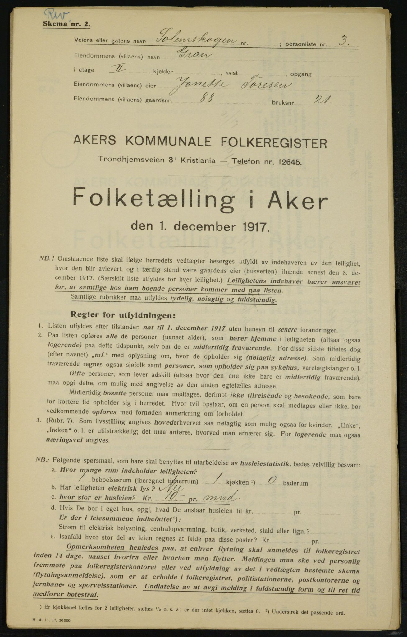 OBA, Municipal Census 1917 for Aker, 1917, p. 13996