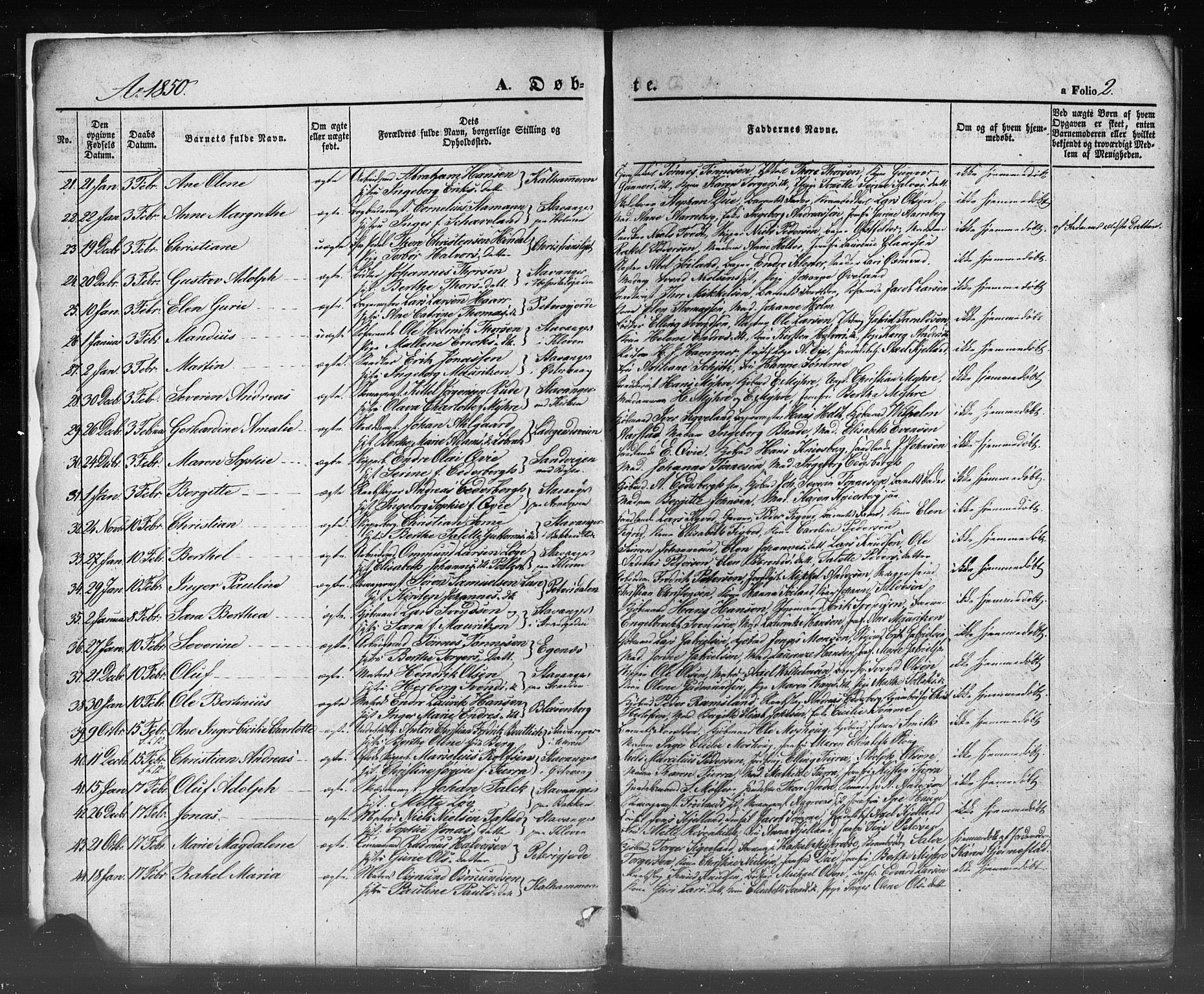 Domkirken sokneprestkontor, SAST/A-101812/001/30/30BB/L0009: Parish register (copy) no. B 9, 1850-1858, p. 2