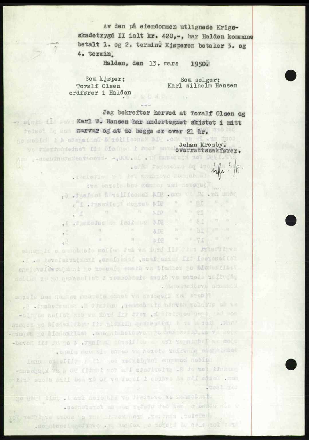 Idd og Marker sorenskriveri, AV/SAO-A-10283/G/Gb/Gbb/L0014: Mortgage book no. A14, 1950-1950, Diary no: : 609/1950