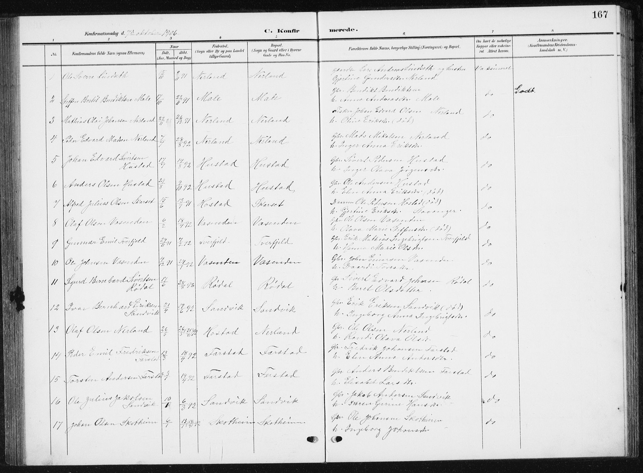 Ministerialprotokoller, klokkerbøker og fødselsregistre - Møre og Romsdal, AV/SAT-A-1454/567/L0784: Parish register (copy) no. 567C04, 1903-1938, p. 167