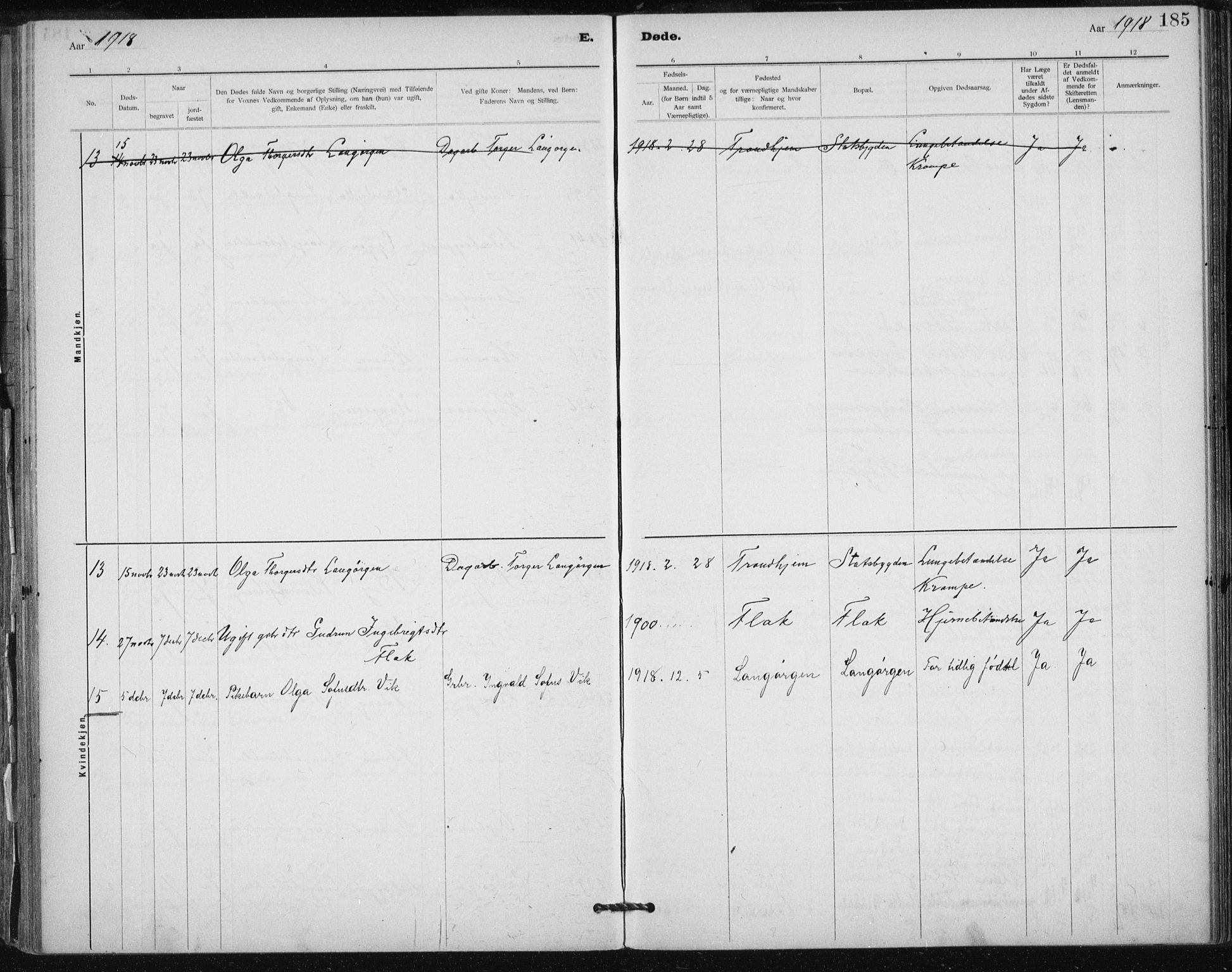 Ministerialprotokoller, klokkerbøker og fødselsregistre - Sør-Trøndelag, SAT/A-1456/612/L0381: Parish register (official) no. 612A13, 1907-1923, p. 185