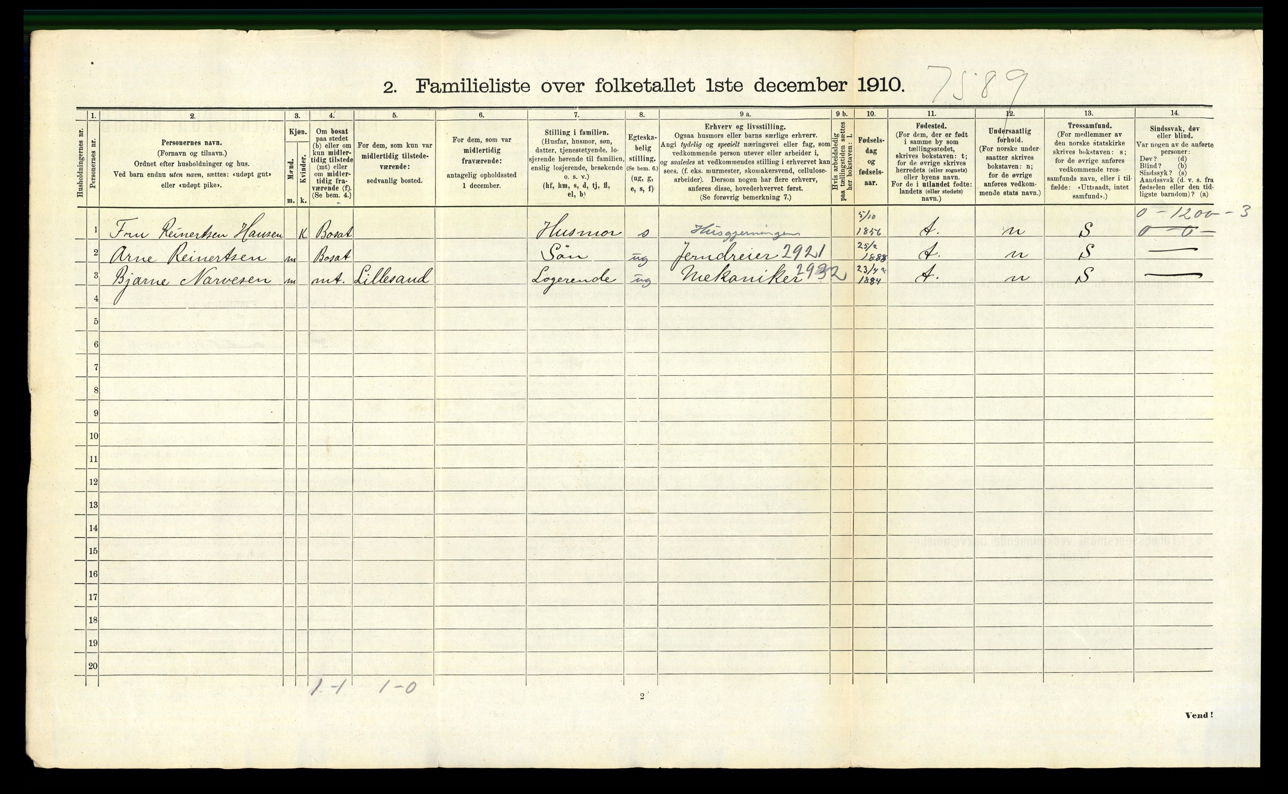 RA, 1910 census for Kristiansand, 1910, p. 5283