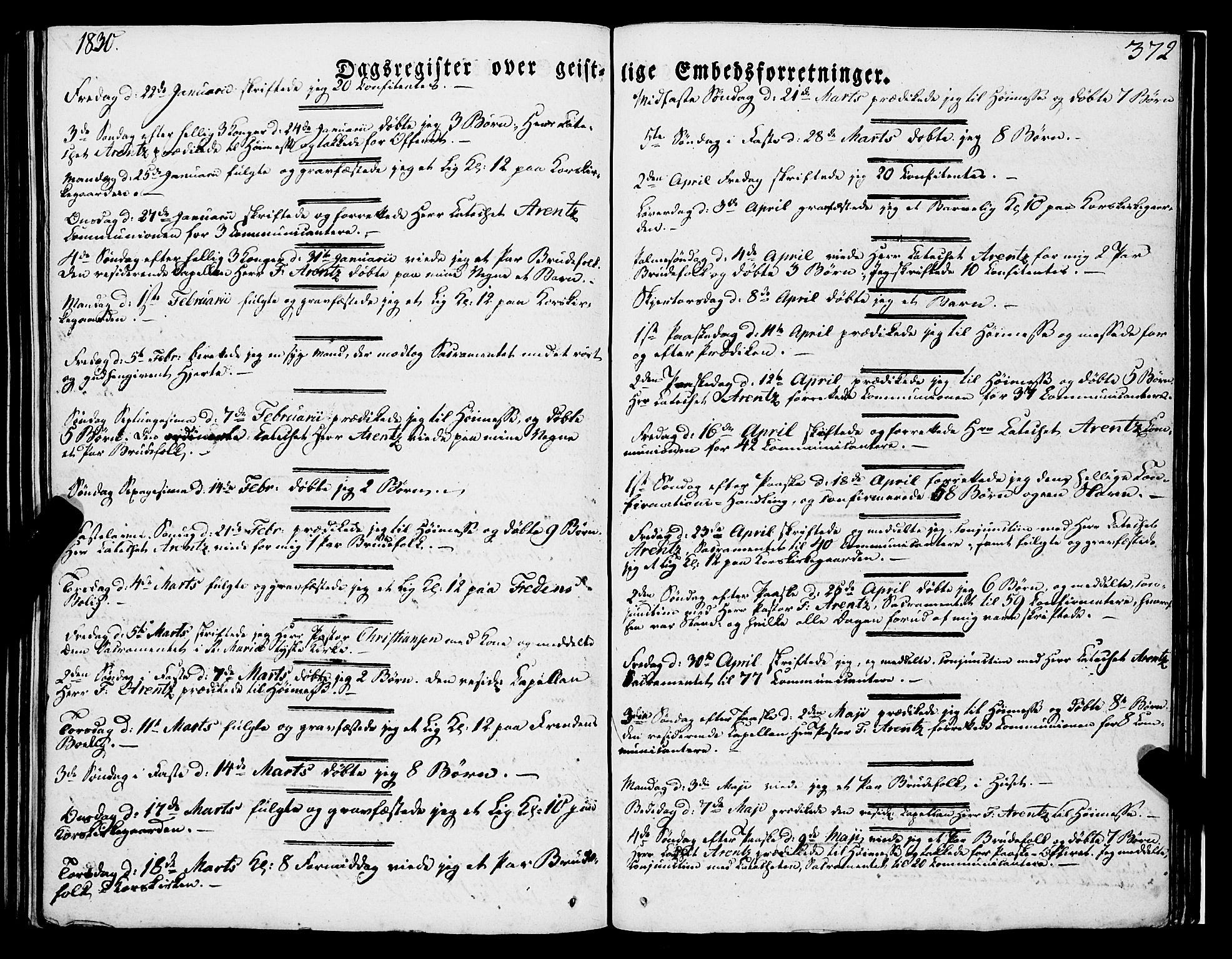 Korskirken sokneprestembete, SAB/A-76101/H/Haa/L0050: Parish register (official) no. F 1, 1821-1869, p. 372