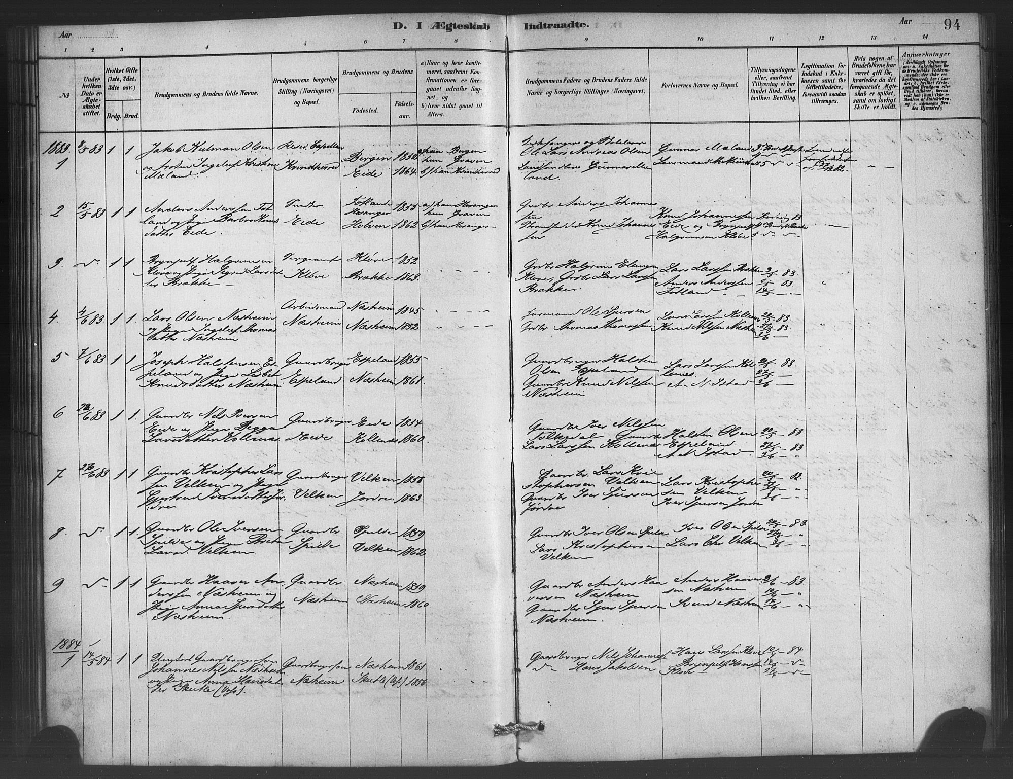 Ulvik sokneprestembete, SAB/A-78801/H/Haa: Parish register (official) no. C 1, 1878-1903, p. 94