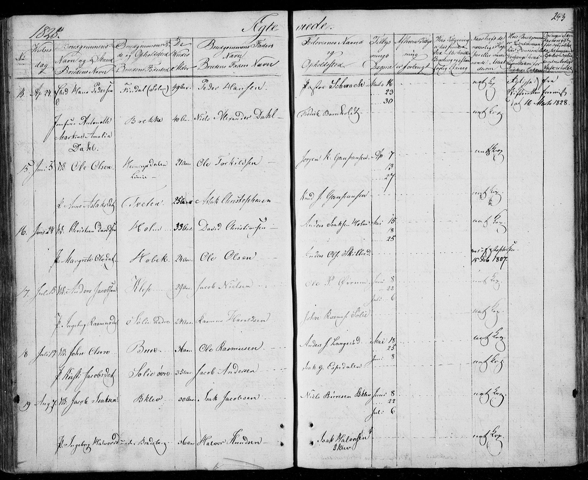 Gjerpen kirkebøker, SAKO/A-265/F/Fa/L0005: Parish register (official) no. I 5, 1823-1829, p. 243