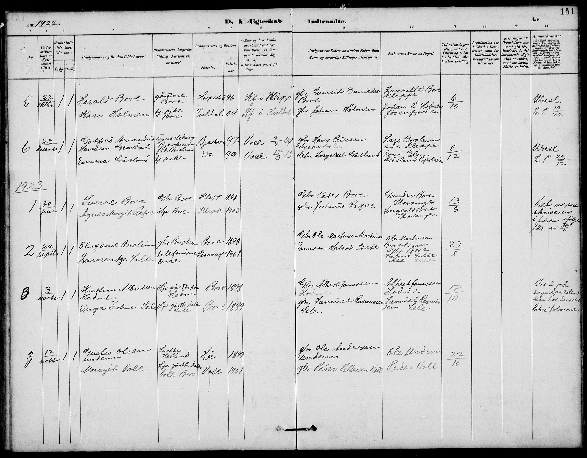 Klepp sokneprestkontor, SAST/A-101803/001/3/30BB/L0006: Parish register (copy) no. B 6, 1889-1936, p. 151